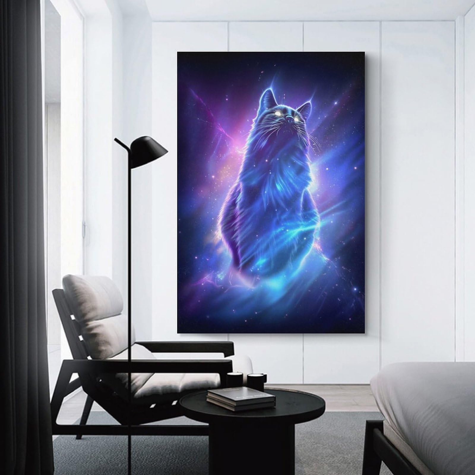 Junmoney Hanging Wall Art Cosmic Glowing Cat, 20x30inch(50x75cm), for Work Areas, Reading Rooms Or Studios, Wall Art That Adds Style to Work Areas