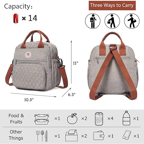 Miniatura 2 de EKERHO Mochila Bolsa de Almuerzo Aislada para MujeresHombres, Bolsa Tote de Almuerzo de 3 Formas de Llevar, Caja Refrigeradora Grande Impermeable