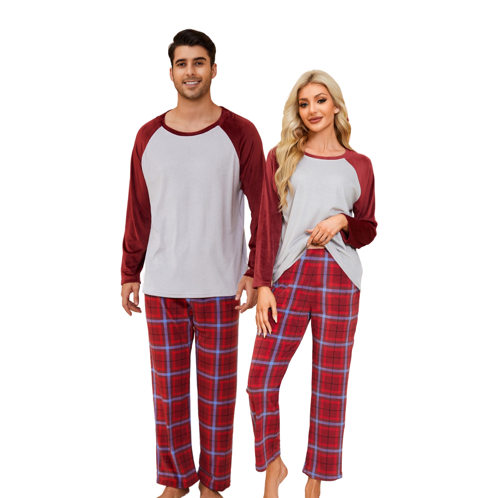 U2SKIIN Matching Pajamas for Couples Plaid Ultra Soft Pullover Pjs Set for Men and Women Warm Loungewear