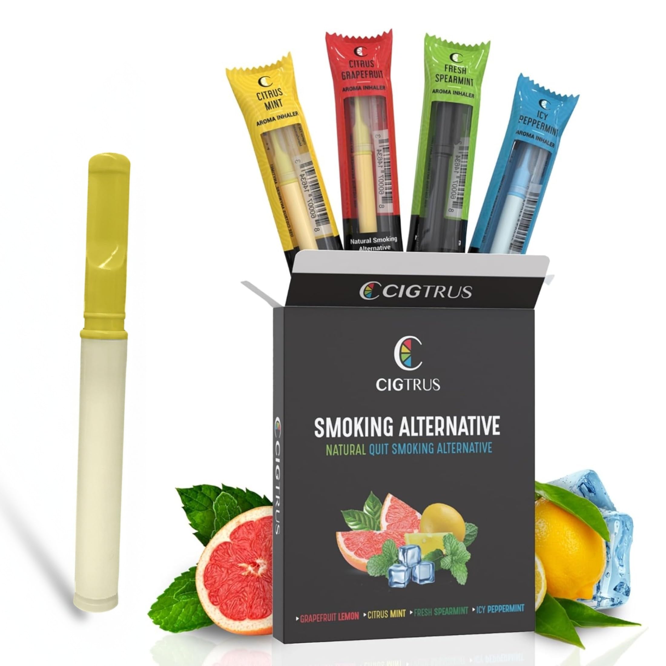 cigtrus smokeless inhaler  natural quit smoking aid  non-electric nicotine-free amp travel-safe  helps reduce cravings replace bad habits amp support lung detox  4-flavor variety pack