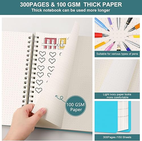 Miniatura 8 de HIUKOOKA Cuaderno de puntos en espiral A4, 300 páginas, cuaderno punteado de 8.5 x 11 pulgadas, cuaderno de papel grueso de 3.53 ozyd con cubierta