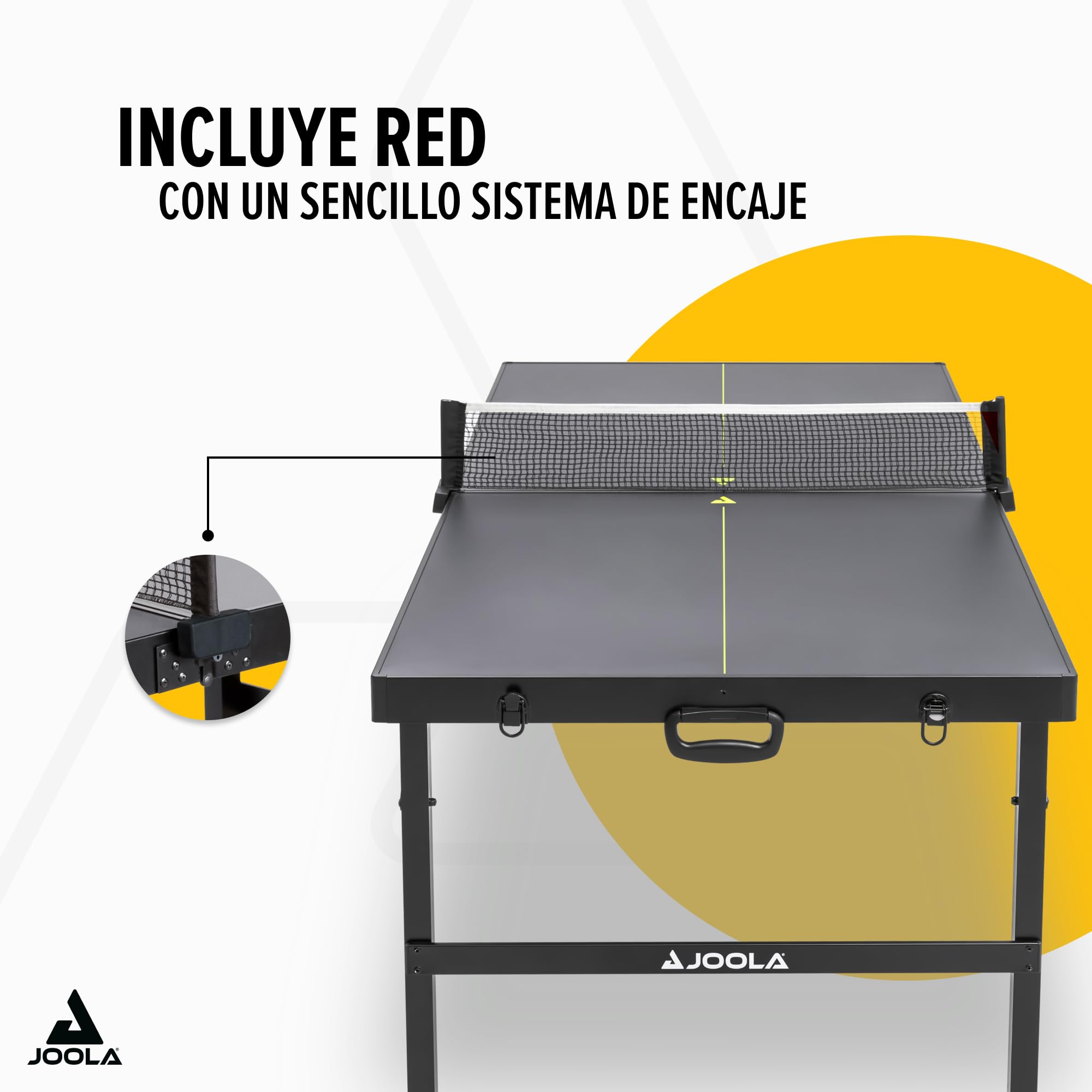 JOOLA Mesa de ping pong de tamaño mediano, mesa de ocio, mesa de ping pong en diseño moderno con red de ping pong