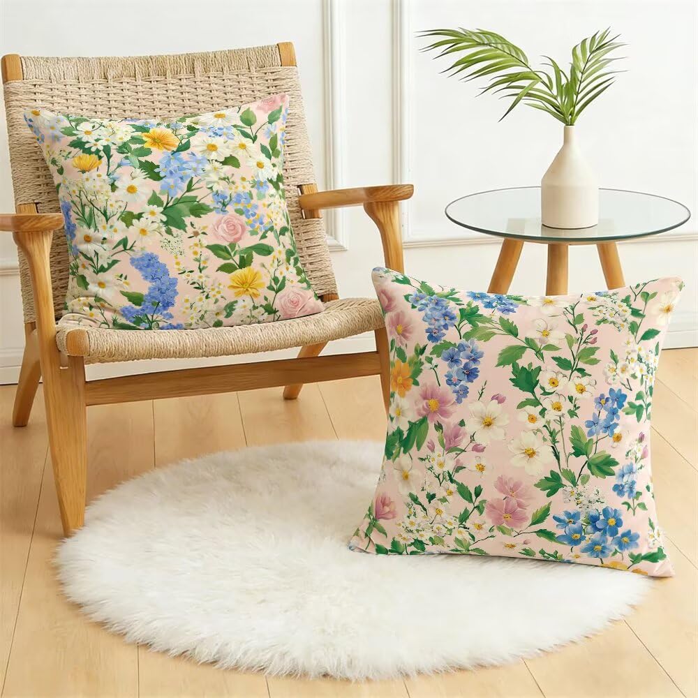 Federe Cuscini Divano 60x60 cm Federe Morbido Copricuscini Rosa in Velluto, 2 Pezzi Copri Cuscini per Divano Floreale Quadrati Decorativi Federa Cuscino Primavera per Camera da Letto Soggiorno (IU75)