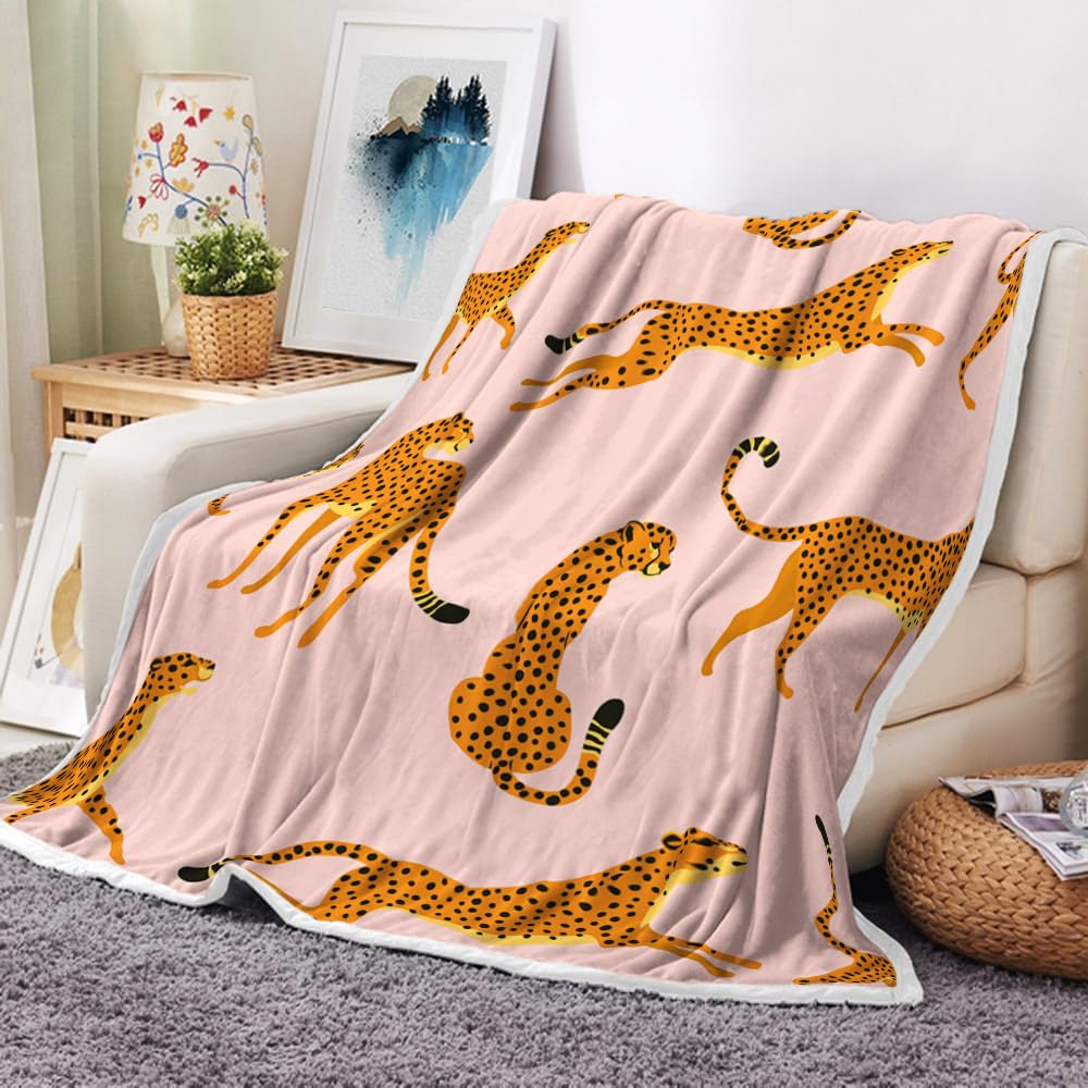 Uokiuki Boho Leopard Throw Blankets, Tropical Animal Cheetah Cozy Warm Bed Couch Blanket, Pink White Fleece Flannel Throws to Decorate The Room and