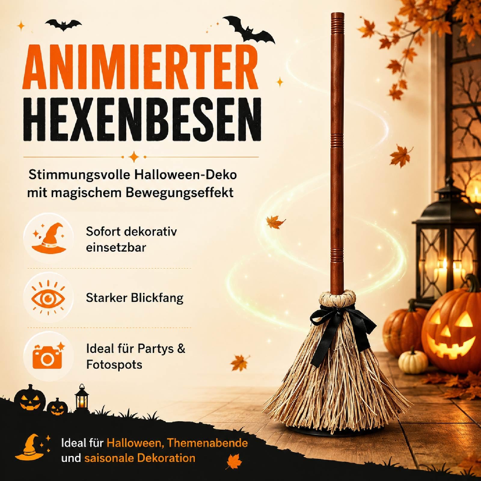 Halloween Besen Selbstfahrend, Halloween Tanzender Hexenbesen，2PCS