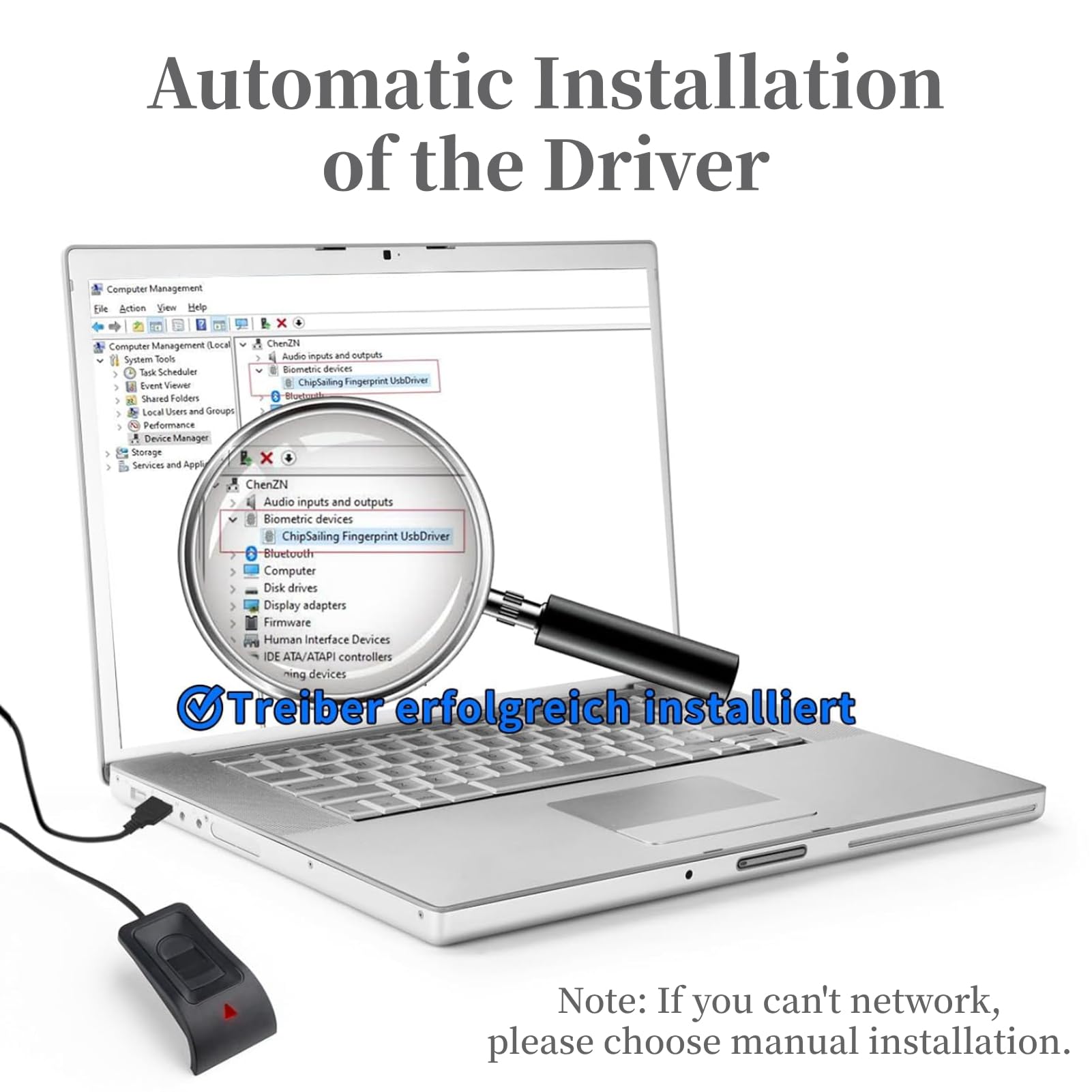 Diyeeni Lector de Huellas Dactilares USB de Escritorio, Lector de Claves de Huellas Dactilares de Computadora, Llave de Seguridad USB con Cable de Extensión para, Reconocimiento