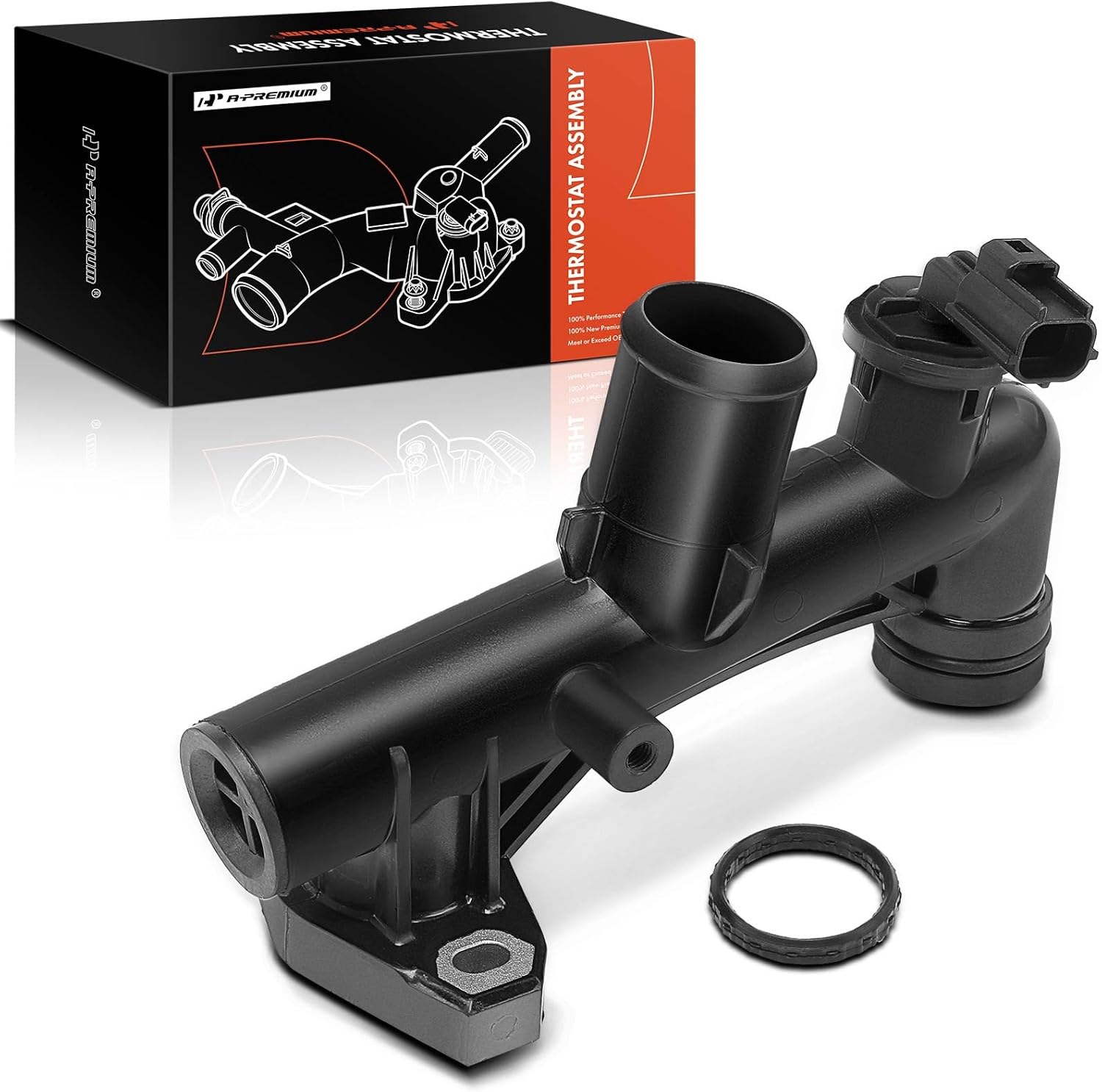 A-Premium Engine Coolant Water Outlet Thermostat Housing Assembly with O-ring & Sensor Compatible with Ford & Mazda & Mercury Models - Escape, Fusion, Taurus, Tribute, Mariner, Milan, Sable, 3.0L