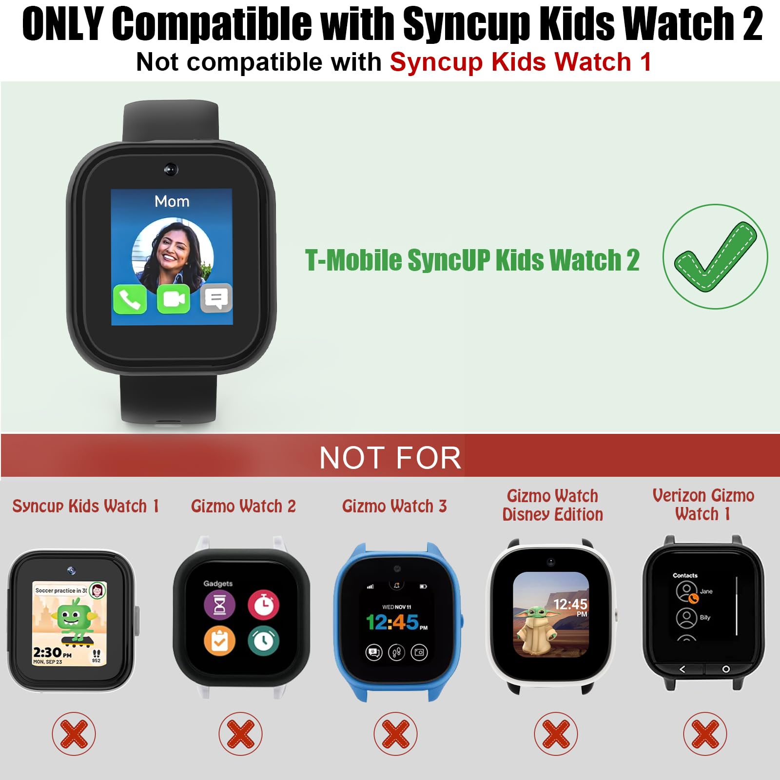 2 x Displayschutzfolie für Sync Up Kids Watch 2, Hart-PC-Schutzhülle, Stoßschutz, gehärtetes Glas, Zubehör für SyncUp Kids Watch 2, transparent + rosa