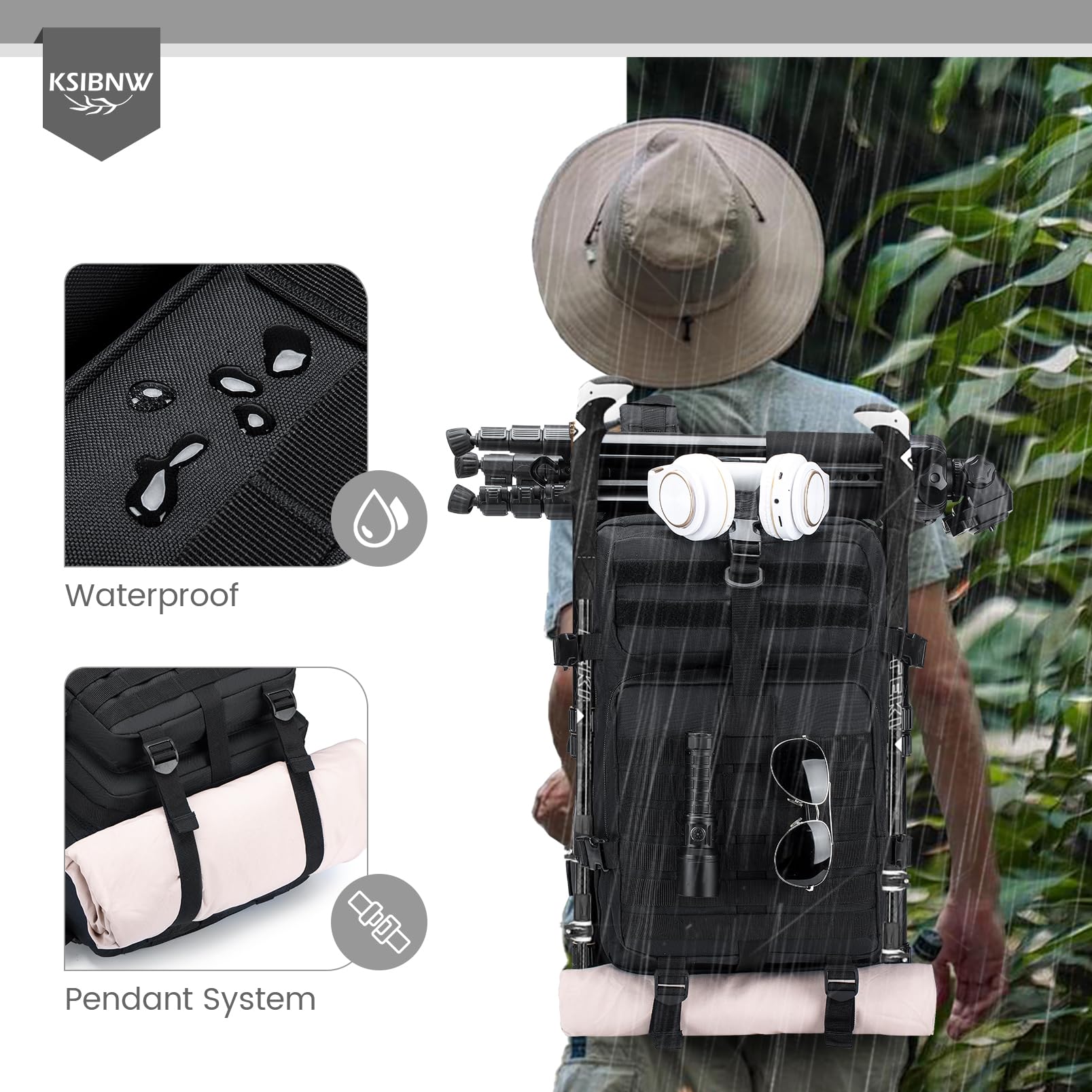KSIBNW Militär Rucksack 50L Taktische Rucksack,Große Kapazität Survival Rucksack Wasserdicht Klettern Wandern Taktischer Trekkingrucksack Reiserucksack, 3 Tage Outdoor Wanderrucksack Für Reisen