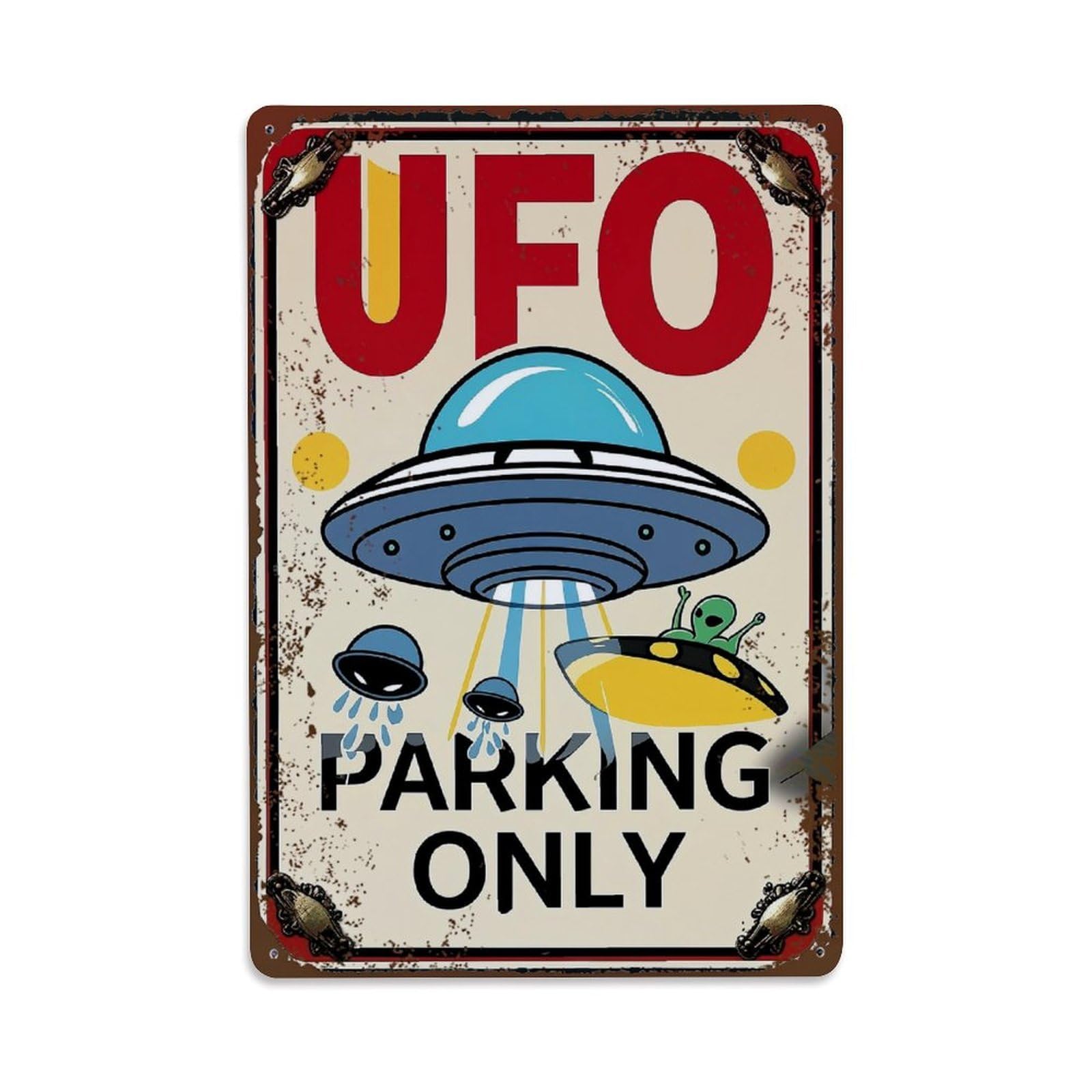 Jdfenggu Vintage Ufo Parking Only Sign Art Retro Metal Tin Sign, Decor Art Poster For Bar, Home, Man Cave, Kitchen, Laundry Room Gift 8X12inch