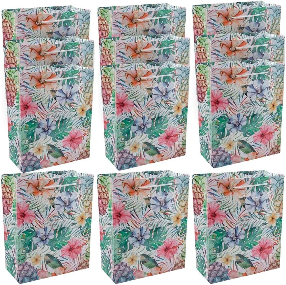 Fun Express 7 1/4" x 9" Medium Elevated Luau Party Paper Gift Bags 12 Pieces