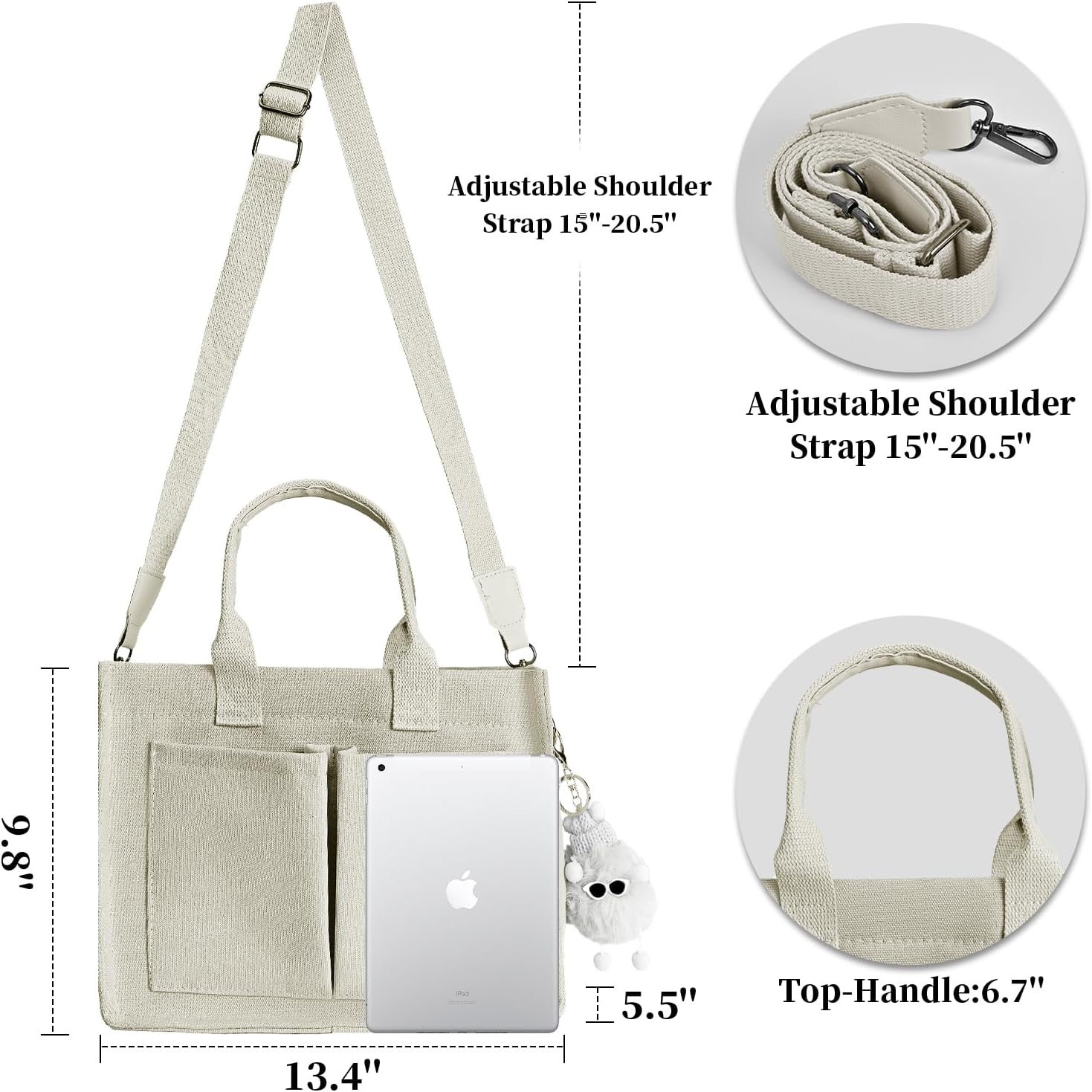 Canvas Tote Bag for Women With Pockets, Laptop Work Crossbody Purses Everything Shoulder Tote Bag Everyday Satchel Handbags - Image 6