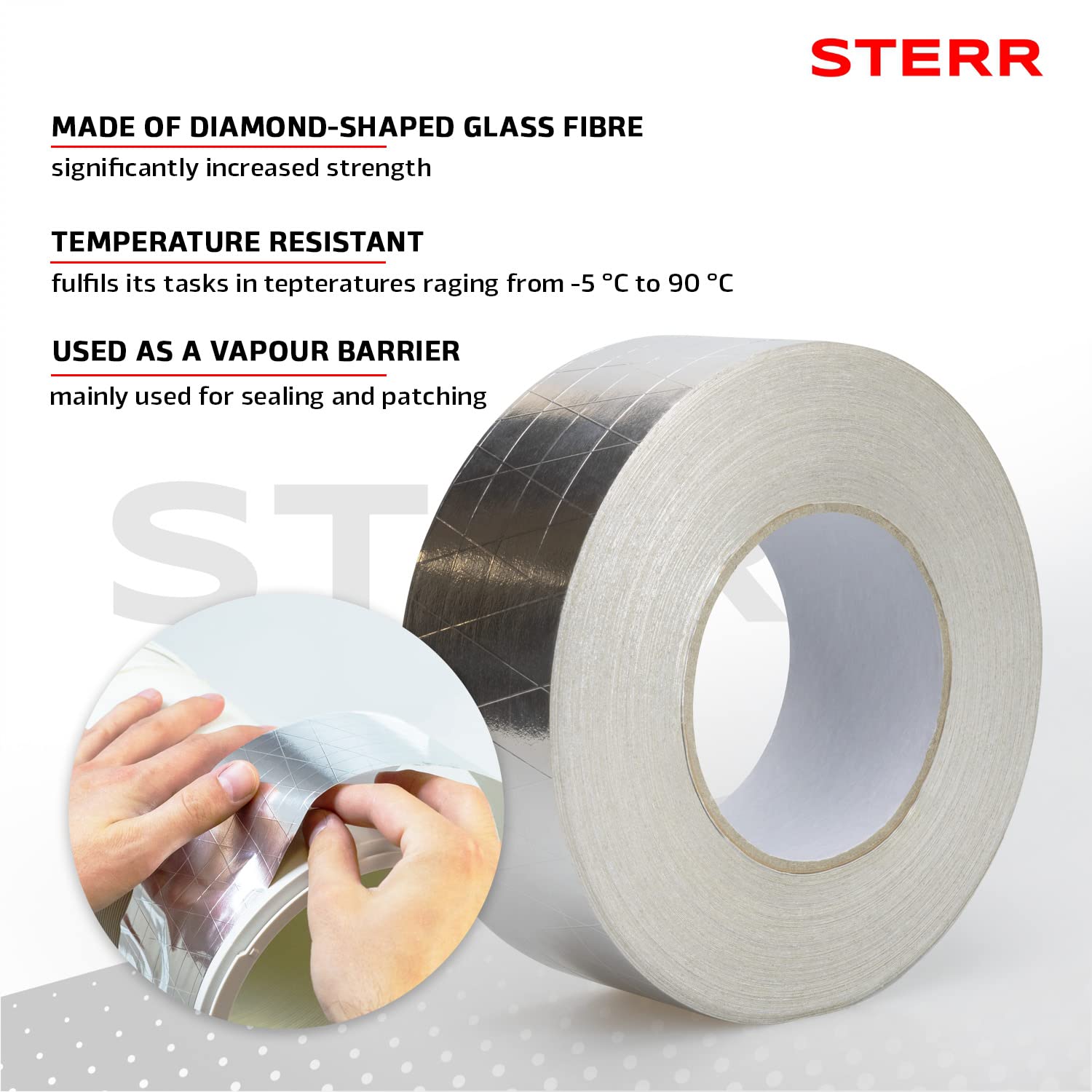 STERR - Cinta de Aluminio Reforzada Cinta de Aluminio Plata 50 mm x 50 m