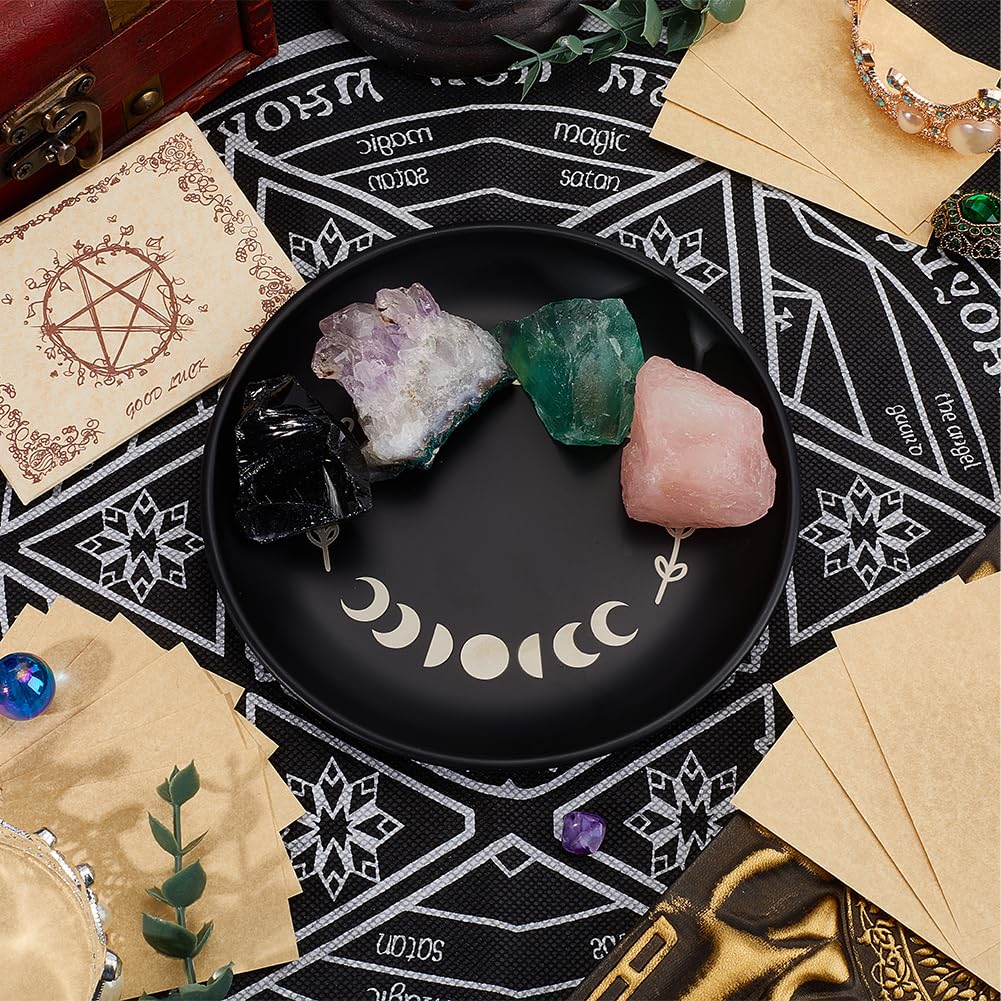CREATCABIN Phase Moon Altar Plate Jewelry Dish Ritual Flat Bowl Round Prayer Tray Offering Bowl Dish Black Candle Holder with Divination Card for Meditation Incense Sticks Dowsing 5.55Inch - Image 3