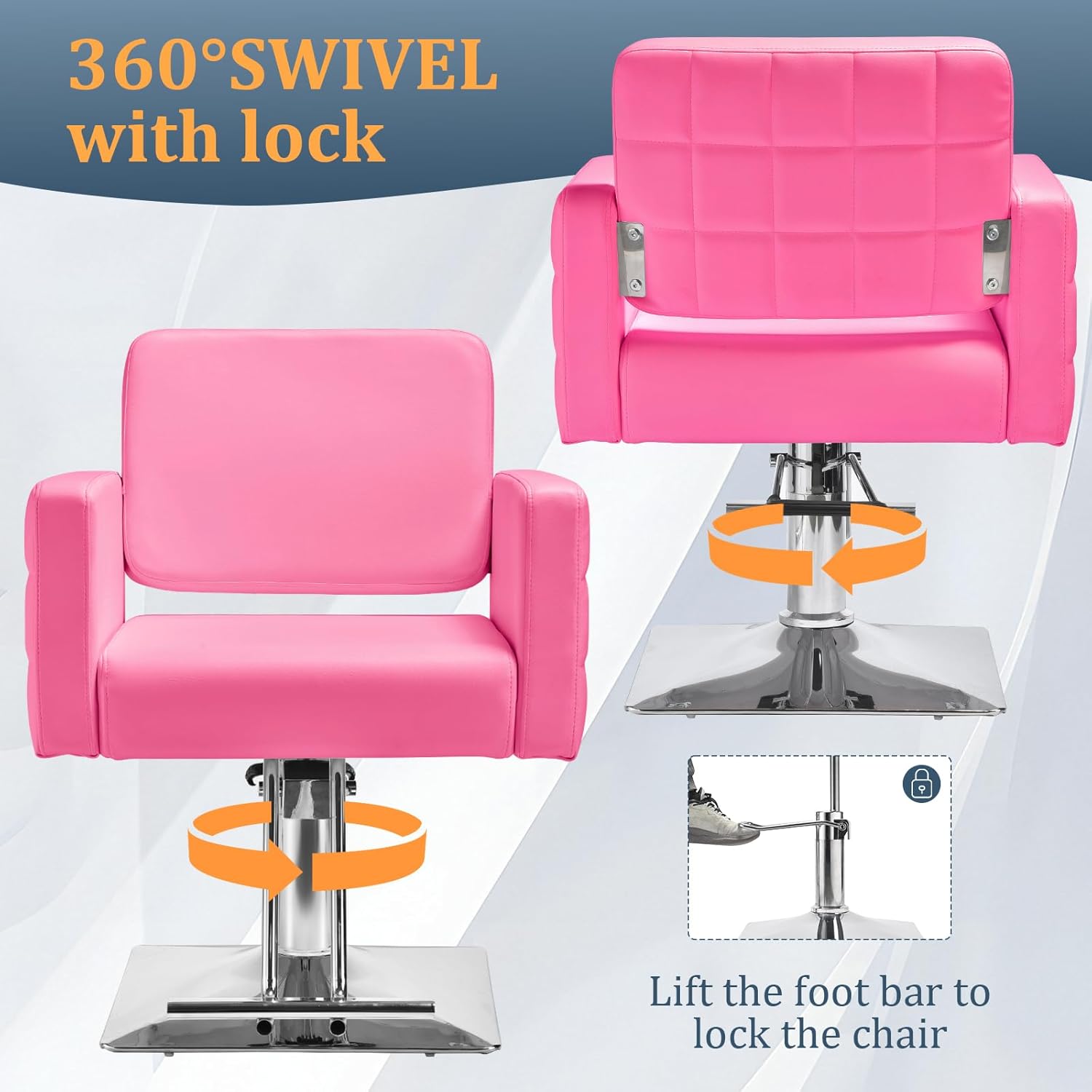 Barber Salon Chair for Barbershop - Load Weight 330 Lbs,Heavy Duty Hydraulic Pump Height Adjustable,360°Swivel with Footrest,Soft Leather with Armrest,Salon Spa,Hair Styling Stylist,Braiding (Pink)