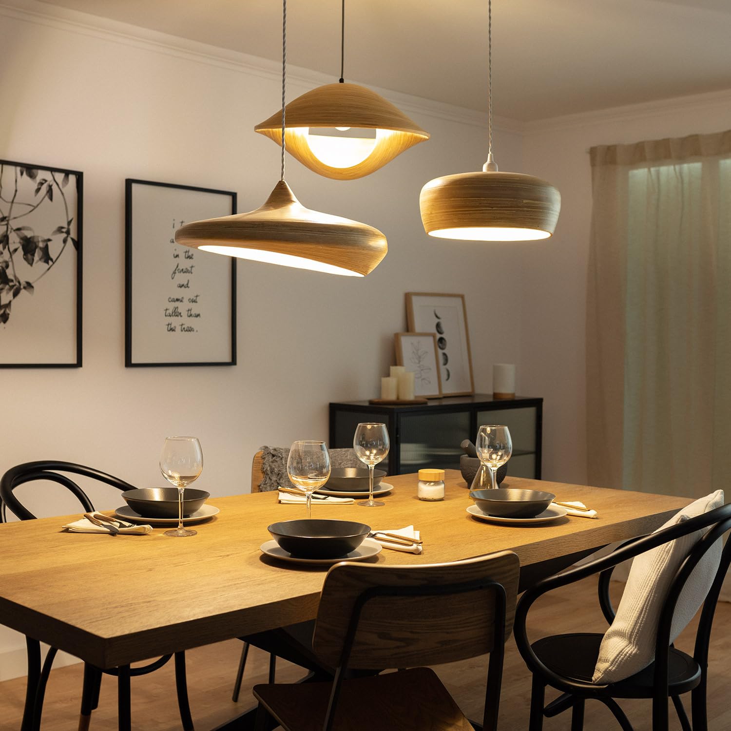ILUZZIA Lampada a Sospensione in Bambù Shuka Sari Tessuto Nero
