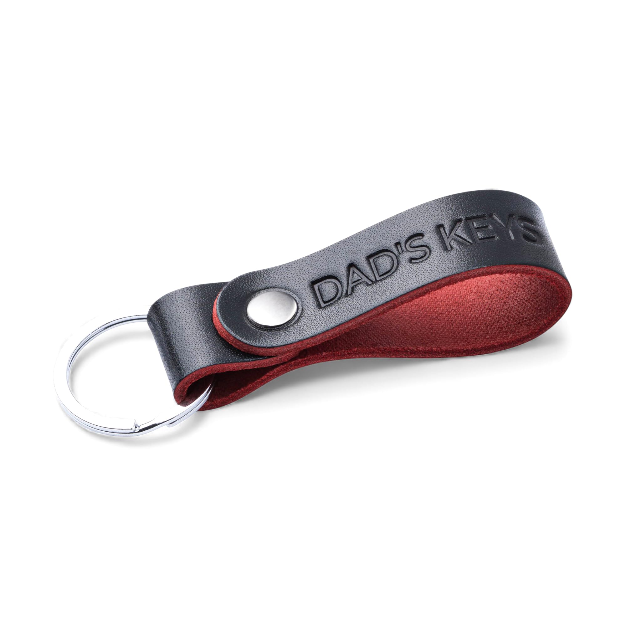 MAGOR Full Grain Leather Keyring Personalised Keychain for Men Women, Car Keyring for Home Keys, Elegant Black with Red Interior Key Ring, Hot Embossed Design, Premium Gift for Him Her (DAD'S KEYS)