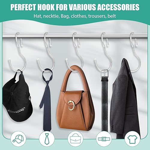 Miniatura 5 de Bewudy Paquete de 12 ganchos en S para colgar, ganchos en S de acero inoxidable resistentes para armario, organizador de armario, gancho en S para