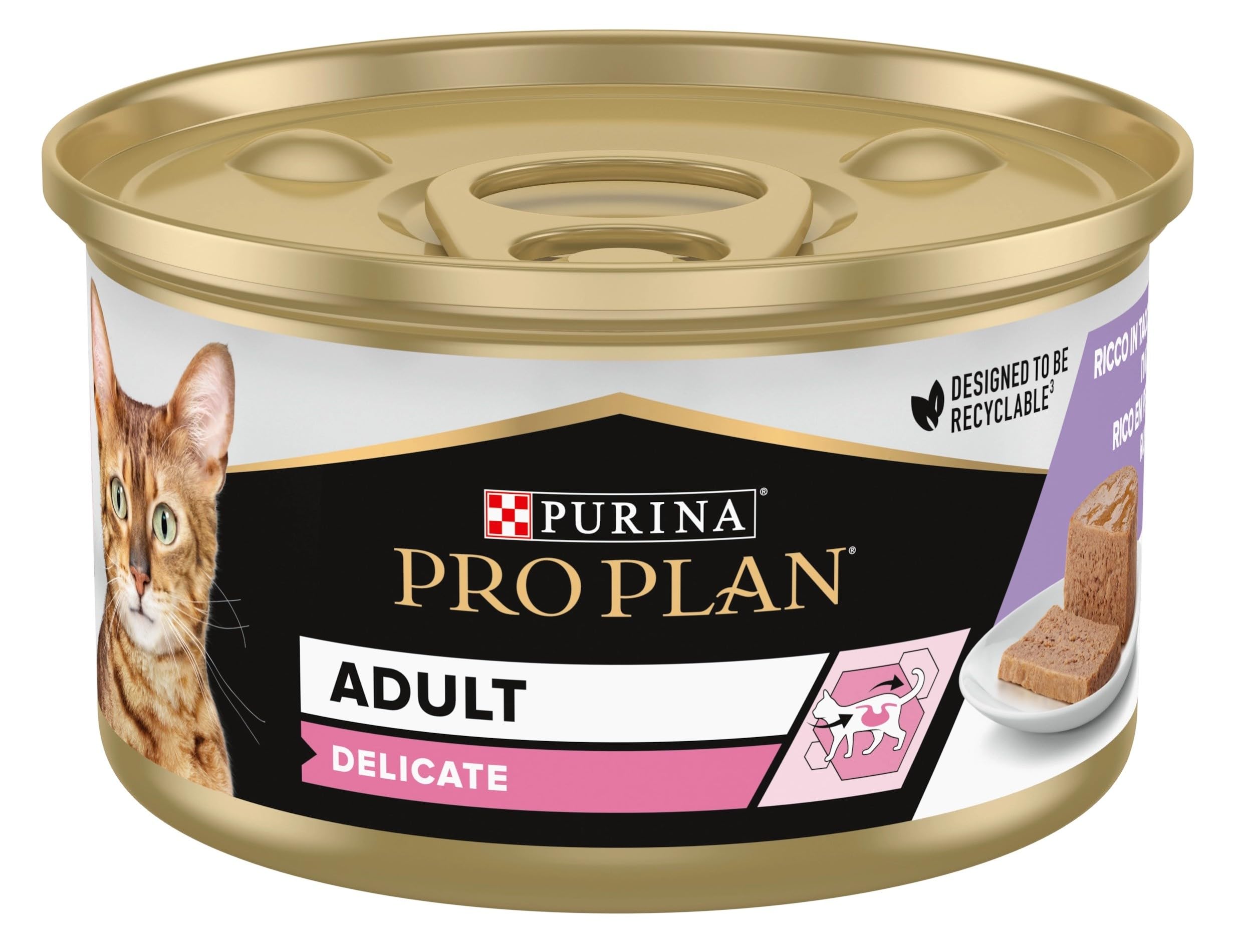 Purina Pro Plan Comida Húmeda para Gato Adulto Delicate Mousse Rico en Pavo, 24 latas de 85 g