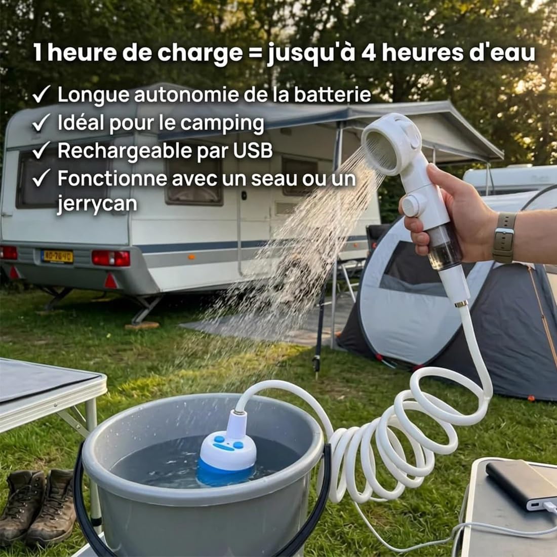 Craftaison Tragbares Wasserpumpen-Set Aufladbare Outdoor Brause, Überall & Jederzeit Duschen, Komplettes Zubehör, Geeignet für Außenduschen, Autowaschanlagen, Tierbäder, Gärten