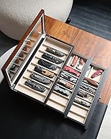 Vista 4 de Pocket Knife Display Case for men collection holder 22-26 folding knife with Walnut Finish Three-Tier Knife organizer storage box with Real Glass