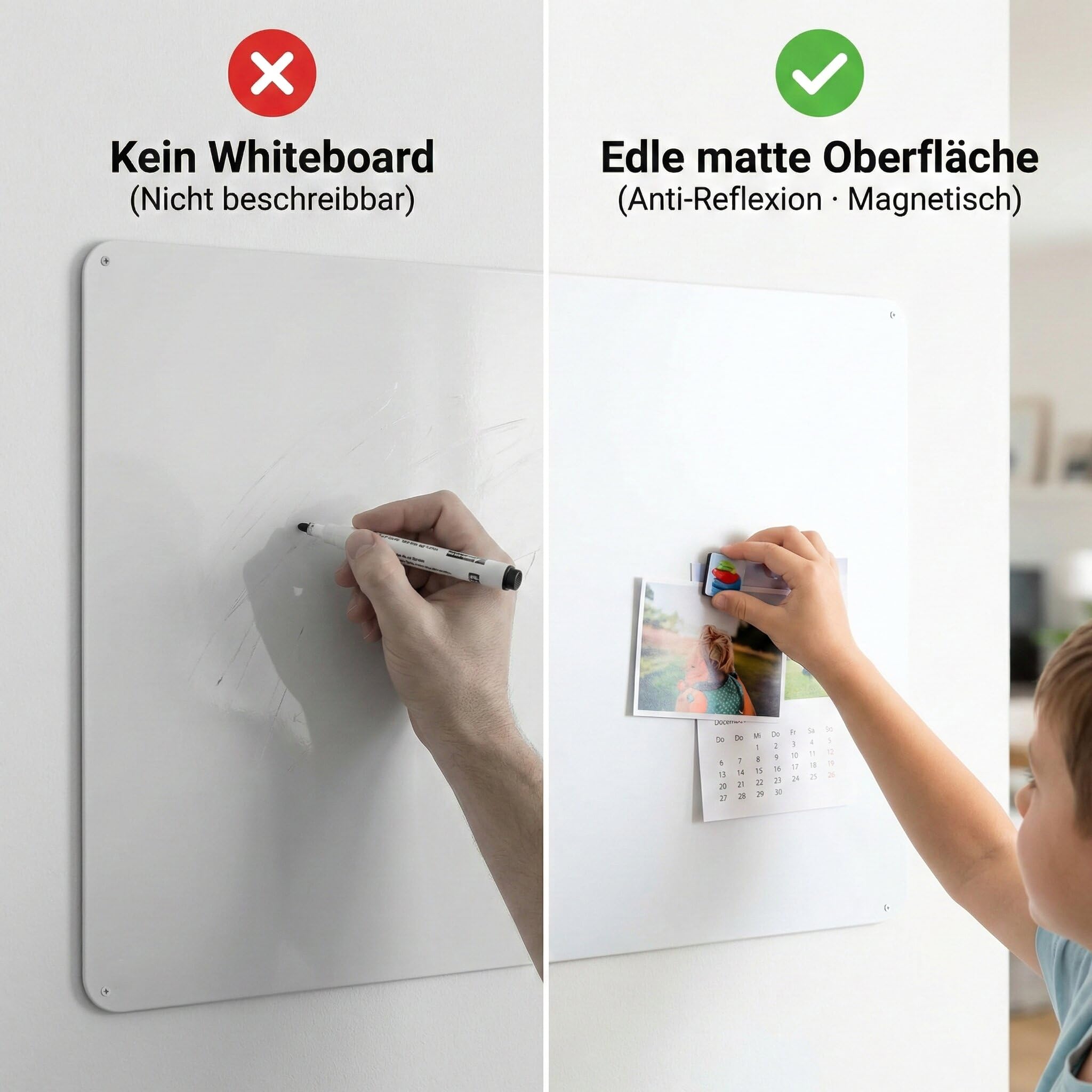 Magnettafel Weiß 40x60 cm Metall: Starke Magnetwand & Pinnwand Magnetisch für Küche/Kinderzimmer & Büro – Hochwertiges Memoboard für Magnete/Fotos & Souvenirs