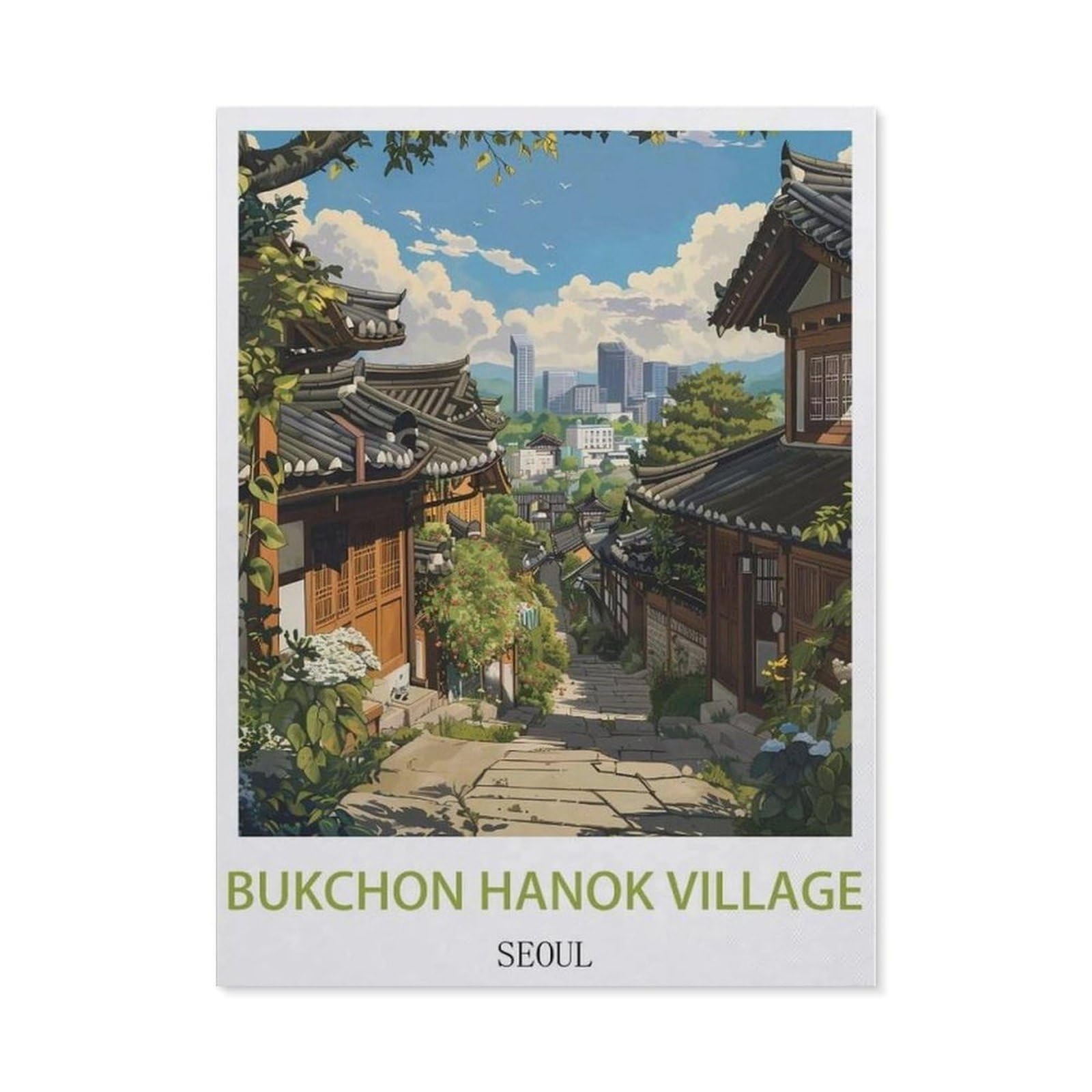 Beayodkp （50 X 60 Cm/19.68 X 23.62 Inches） Full Diamond 5D Diy Diamond Painting，Bukchon Hanok Village Seoul Vintage Travel Posters，3D Diamond Embroidery Cross Stitch Mosaic Needle Works-Ch62