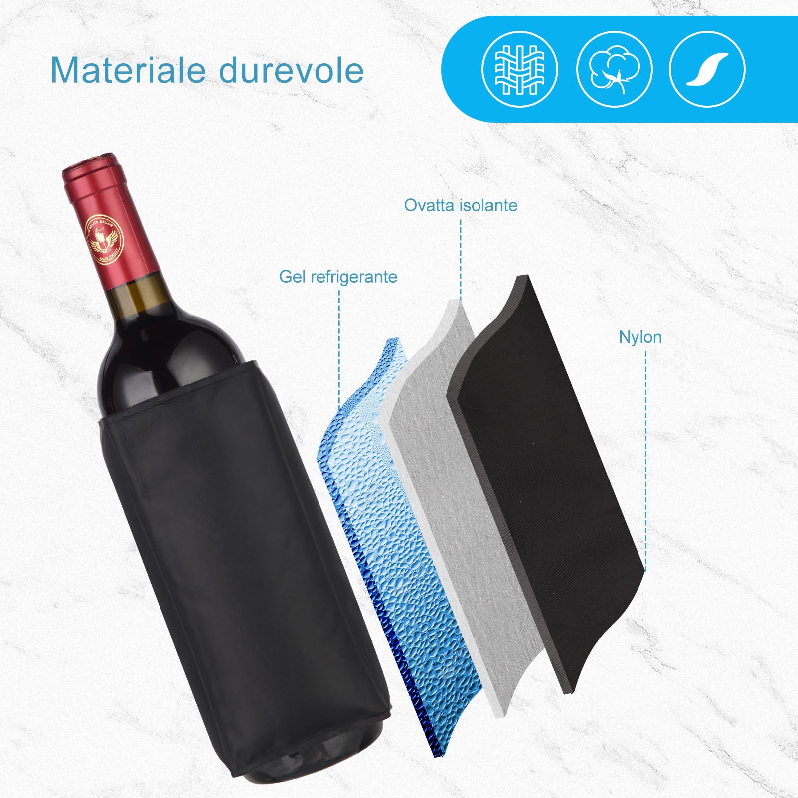 Refrigeratore per Bottiglie di Vino e Prosecco, Glacette per Bottiglie, Borsa Termica Portatile per Vino, Isolamento Termico Duraturo, Pack di 2