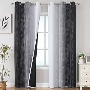 Estelar Textiler Thermal Insulated Blackout Curtains for Living Room, Ombre Black and Greyish White Blackout Drapes, Gradient Full Light Blocking Energy Saving Curtains for Bedroom, 42Wx84L, 2 Panels