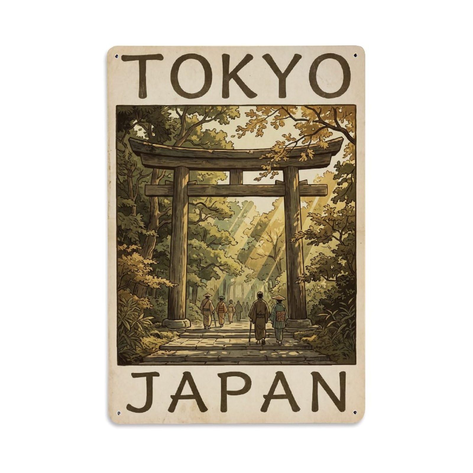 Gead 8X12inch Style Vintage Travel Tokyo Japan Torii Metal Tin Sign
