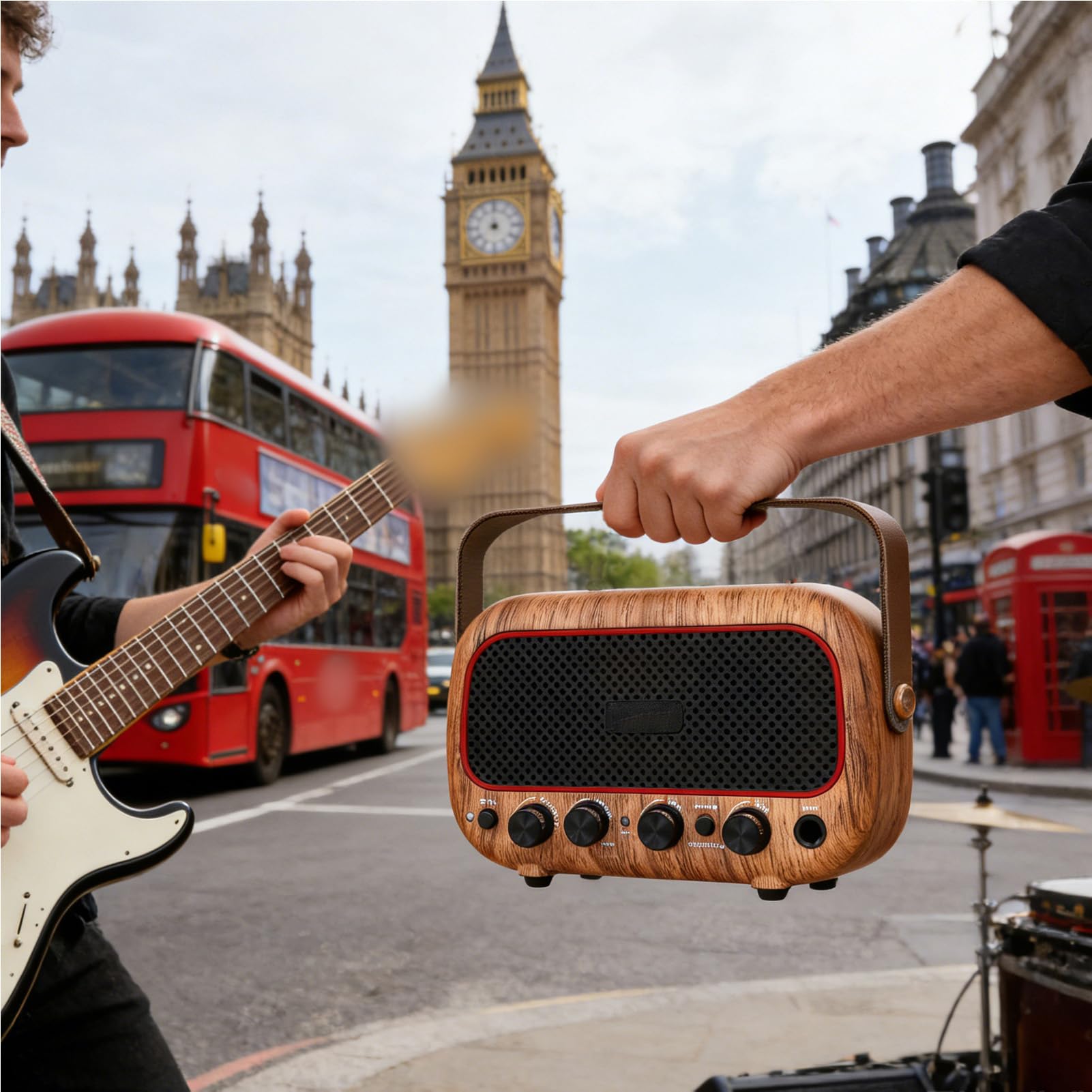 Amplificador de Guitarra Portátil, Amplificador de 10 W con Batería Recargable, Altavoz Dual para Guitarra Eléctrica y Reproducción de Música (Brown)