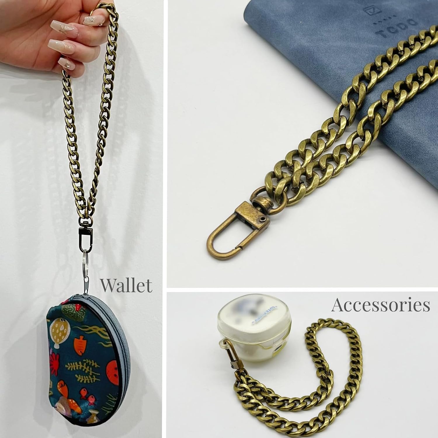 WEICHUAN 8" Bronze Wrist Chain Strap for Purse Handbag Clutches Wallet image 3