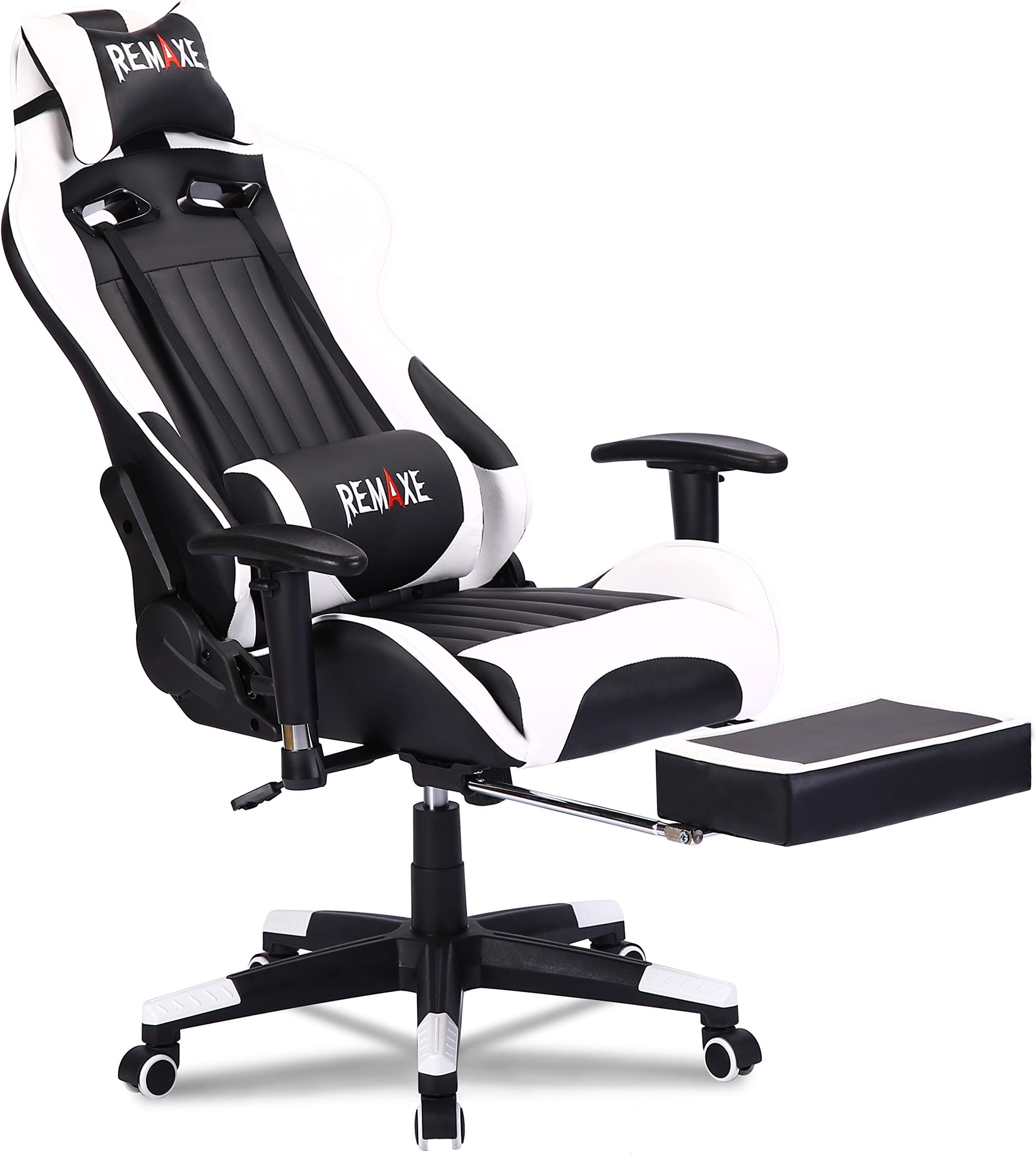 Gaming Chair with Footrest,Computer Gaming Chair High-Back Racing Chair,PU Leather Executive Office Chair with Headrest & Massage Lumbar Pillow๏ผWhite