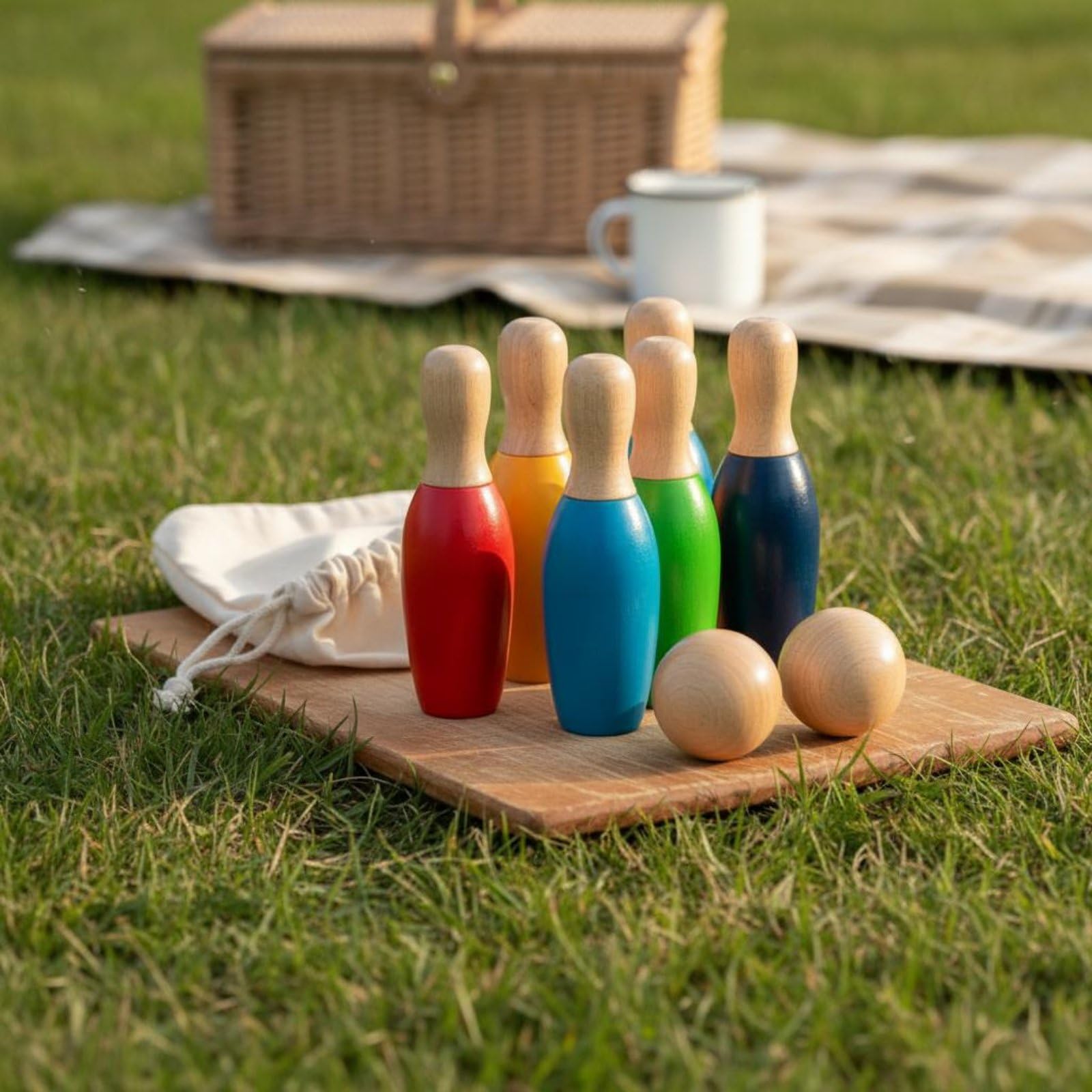 Juego de de Madera Set de Boliche Infantil con Pinos Numerados Juguete Educativo de para Coordinación Motriz y Equilibrio Bordes Pulidos y Pintura al