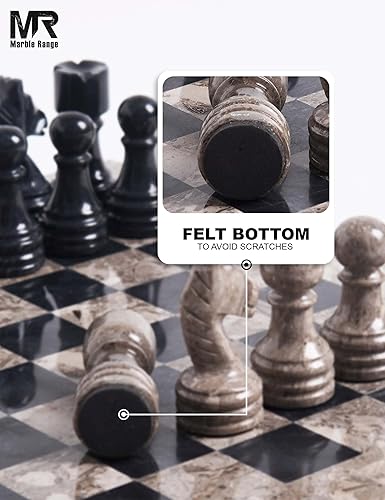 Miniatura 5 de Juego de ajedrez de mármol para adultos, 11.8 in, hecho a mano, oceánico y negro, con 32 piezas de ajedrez, 2 reinas adicionales y caja de