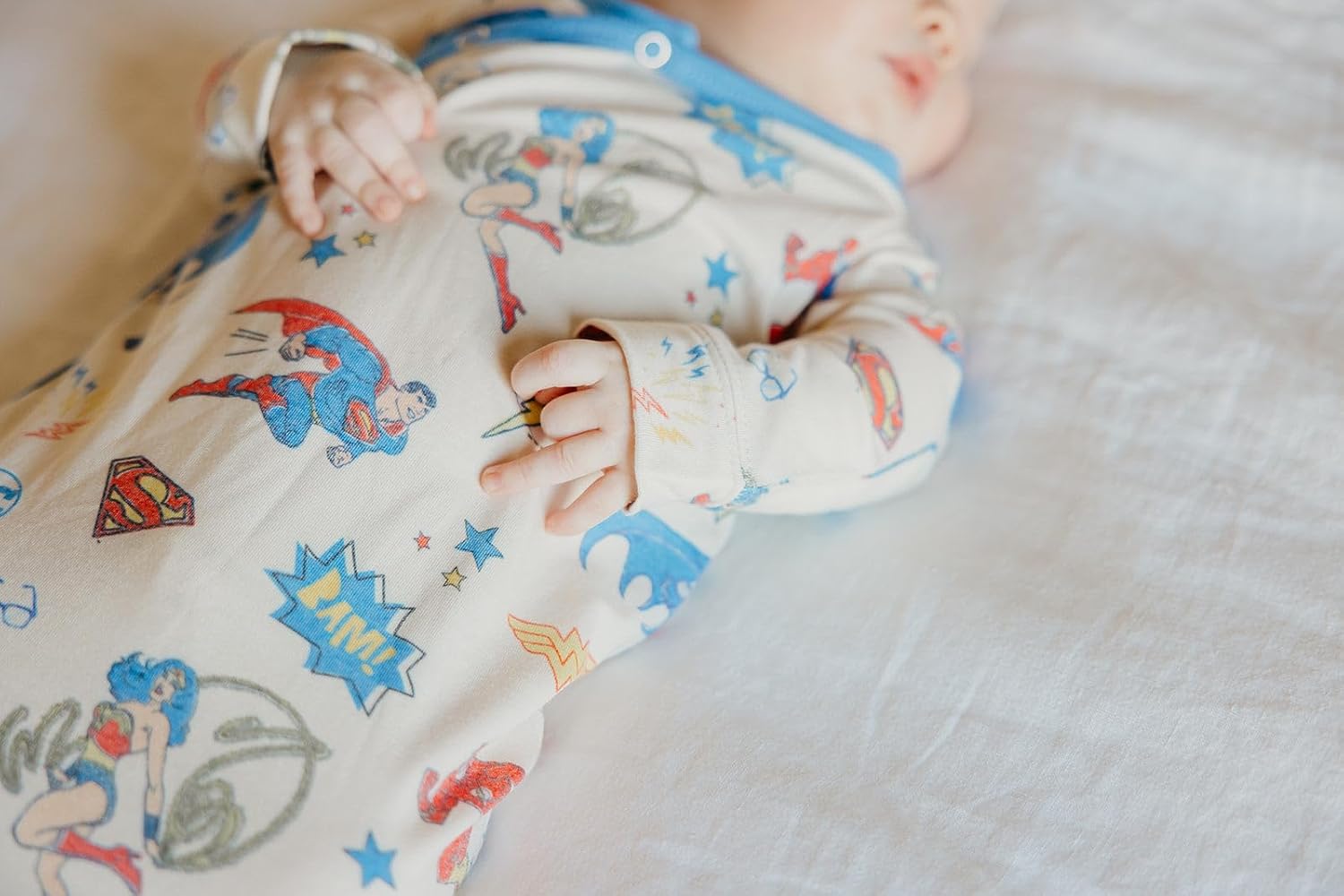 Copper Pearl Baby Gown - Knotted Newborn Sleepers for Baby Boy and Girl, Soft Stretchy Long Sleeve Infant Gowns with Bottom Tie and Hand Mittens, Perfect Hospital Coming Home Outfit (Justice League) - Image 4