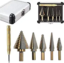 Broca Escalonada 6 Peças,com Corte Lateral,4 A 32mm,Broca Escalonada Revestido Titanio Aço,para Madeira, Metal, Alumínio, Cobre e Plástico