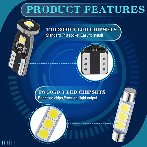 Miniatura 2 de Frienda Kit de 50 bombillas LED para automóvil T6 T10 de 1.102in, 1.220in, 1.614in, luz LED para interior de automóvil, bombillas LED para interior