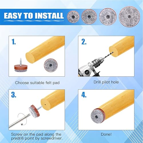 Miniatura 5 de Glarks 52 protectores antideslizantes de fieltro antideslizantes para muebles de 0.78 pulgadas (0.787 in), para patas de madera de silla, mesa,