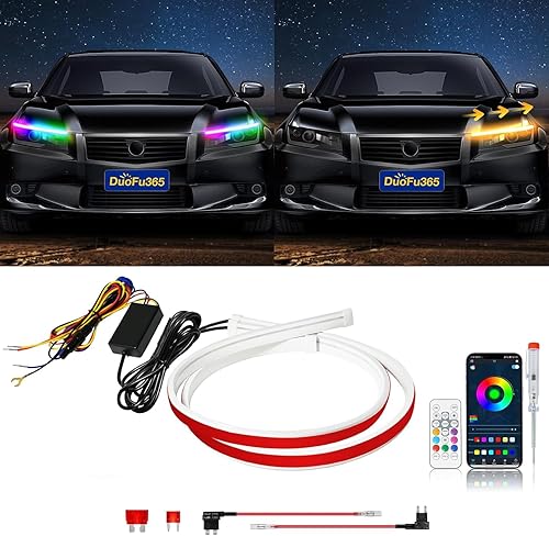 DUOFU365 Tira LED Drl, tira de luces LED RGB para exteriores, 2 unidades, 24 pulgadas, multicolor, tira de luz diurna con aplicación inalámbrica y
