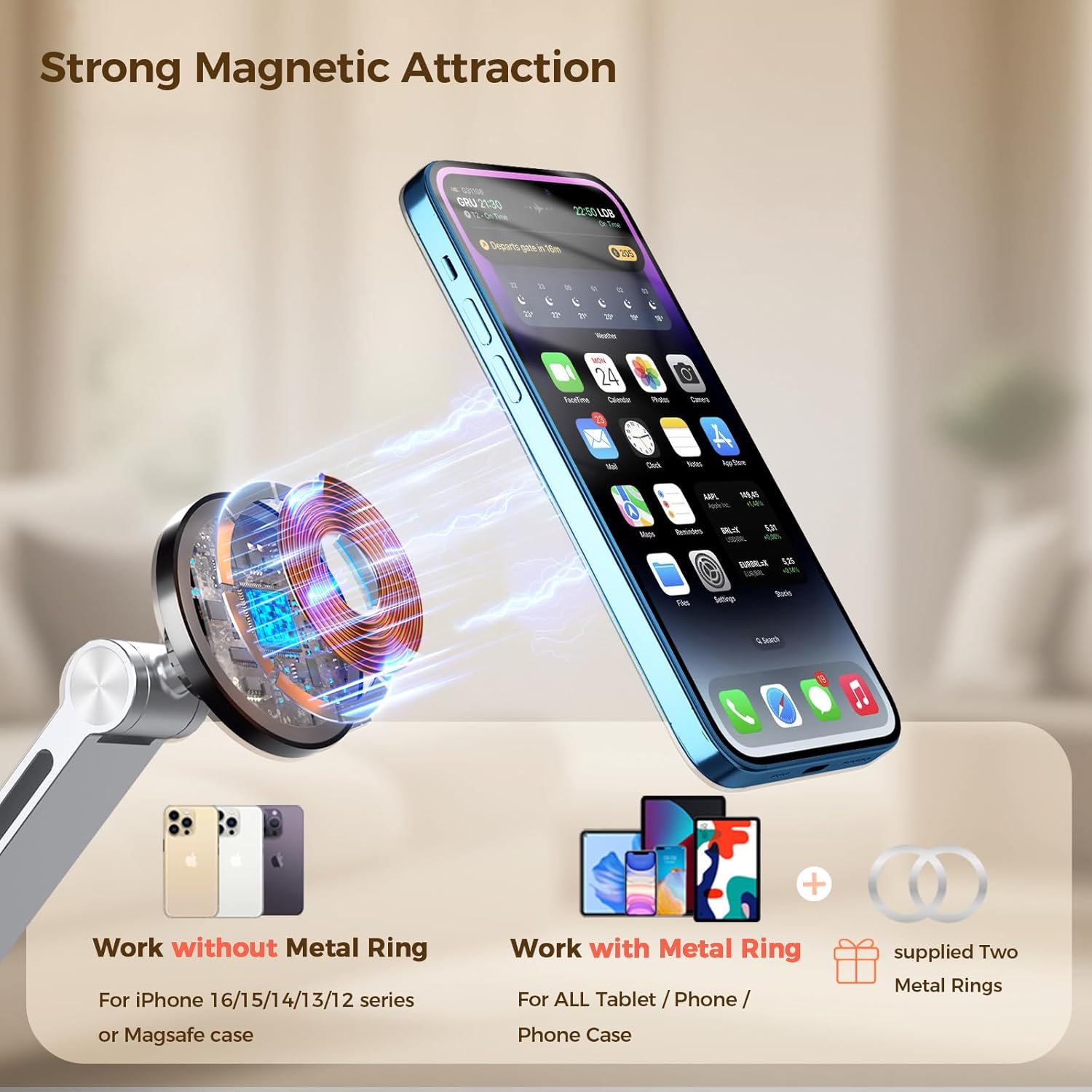 Tablet Stand for Desk, iPad Desk Mount, Magnetic Tablet Holder for Desk, Foldable Phone Arm Mount with 360° Adjustable Rotatable, Phone Holder iPad Stand Fits for 4.7-15.6" Screen (Sliver)