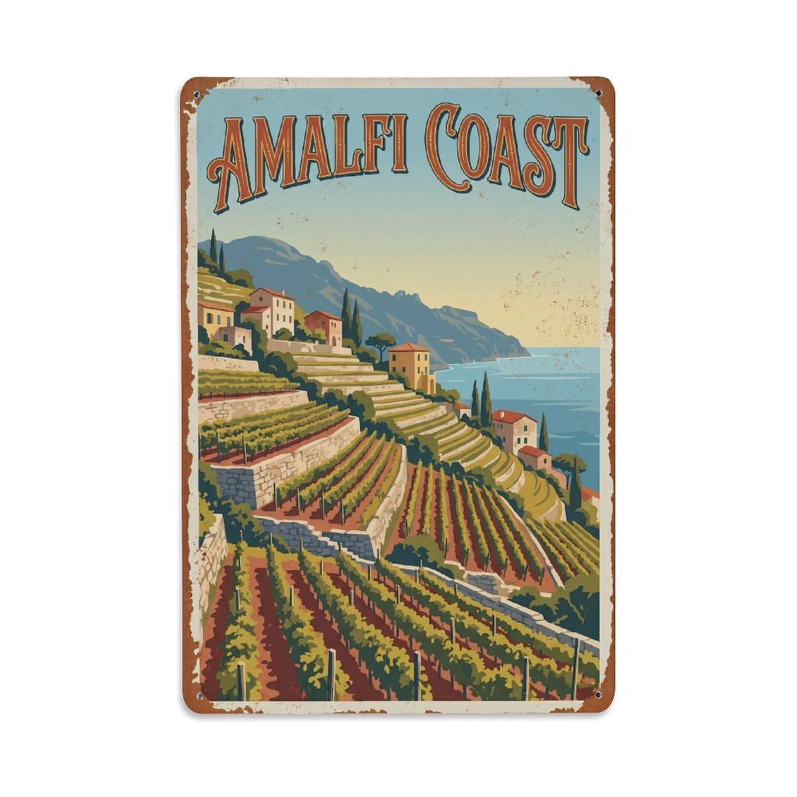 Vintage Travel Vineyard Italy Terraced Metal Tin Sign