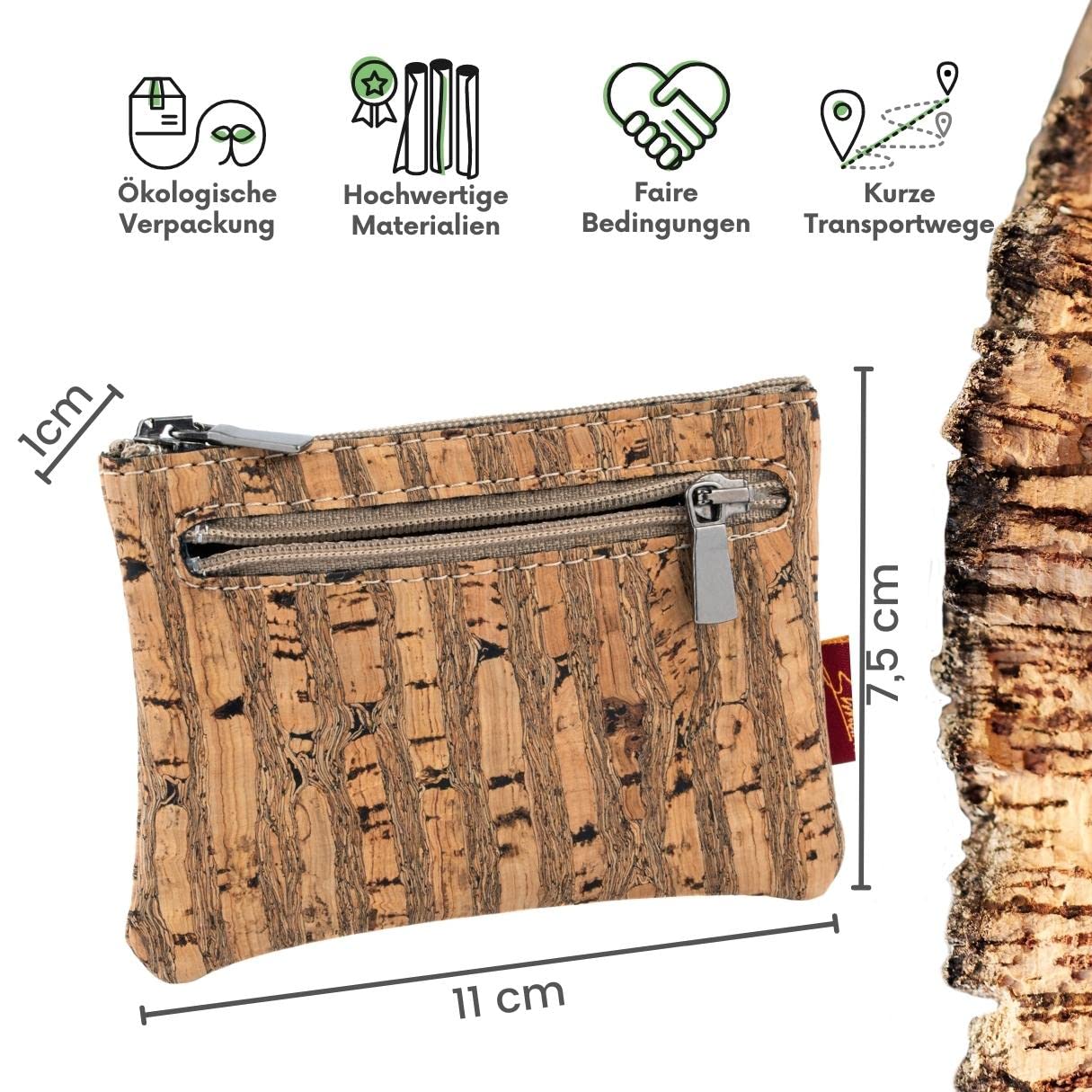 Simaru Schlüsseletui Schlüsseletuis Schlüsseltasche aus Kork mit Zwei Reißverschlüssen Vegan Made in EU (Raizes)