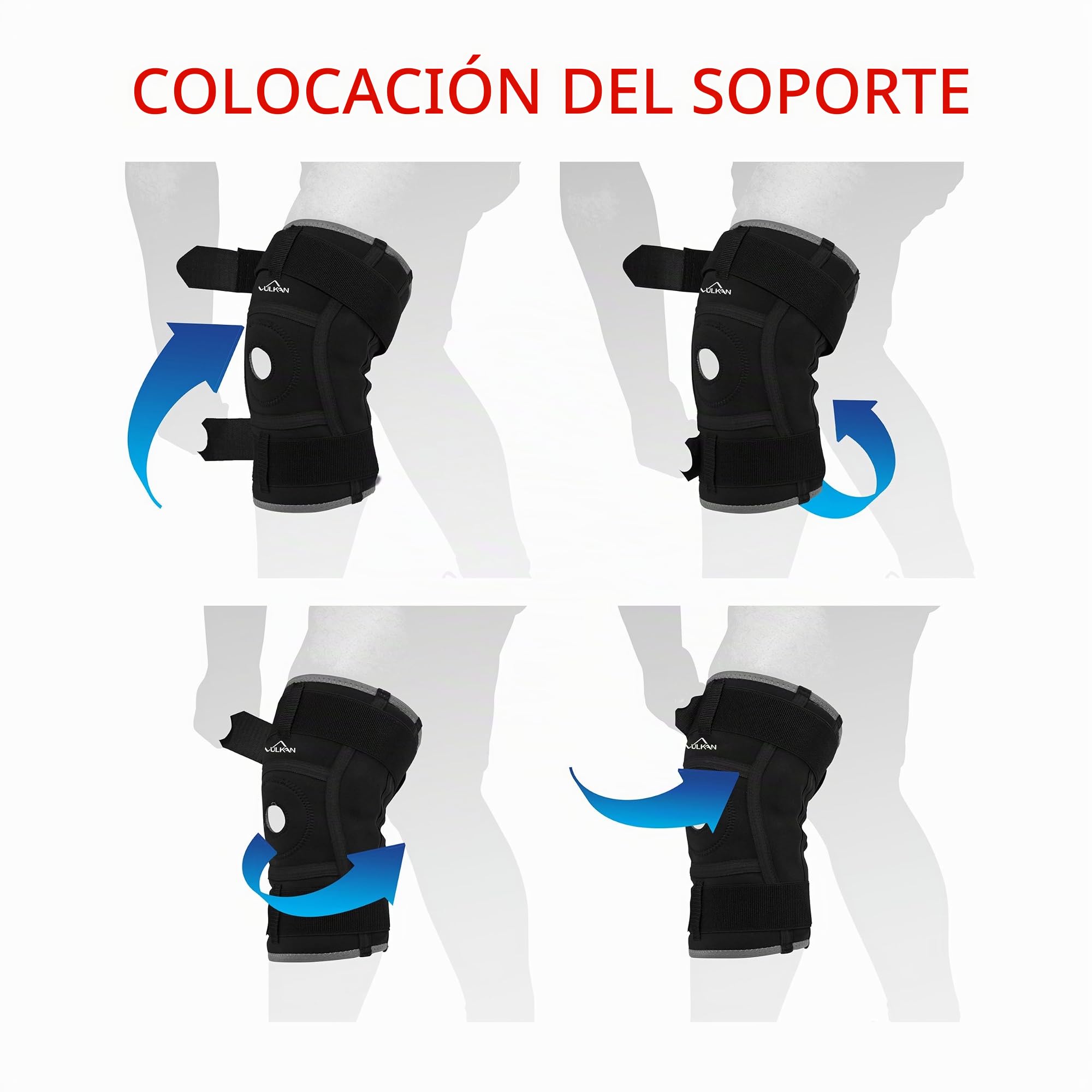 VULKAN Rodillera clásica con bisagras, mediana, rodillera con correas para soporte de rótula, rodilla para desgarros de menisco, lesiones del LCA y estabilidad de rodilla, rodilla para atletas,