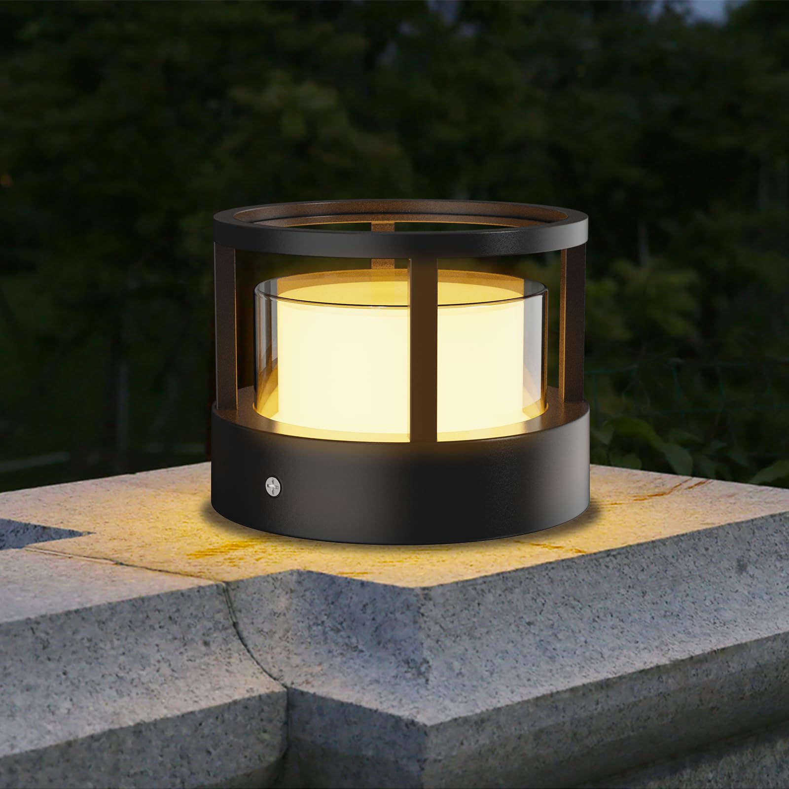 FREEUP Outdoor Bollard Lighting, 15 W LED Round Outdoor Garden Lamp IP65 Aluminium Outdoor Post Light, Warm White, Outdoor Light Bollard for Paths Patio, Black