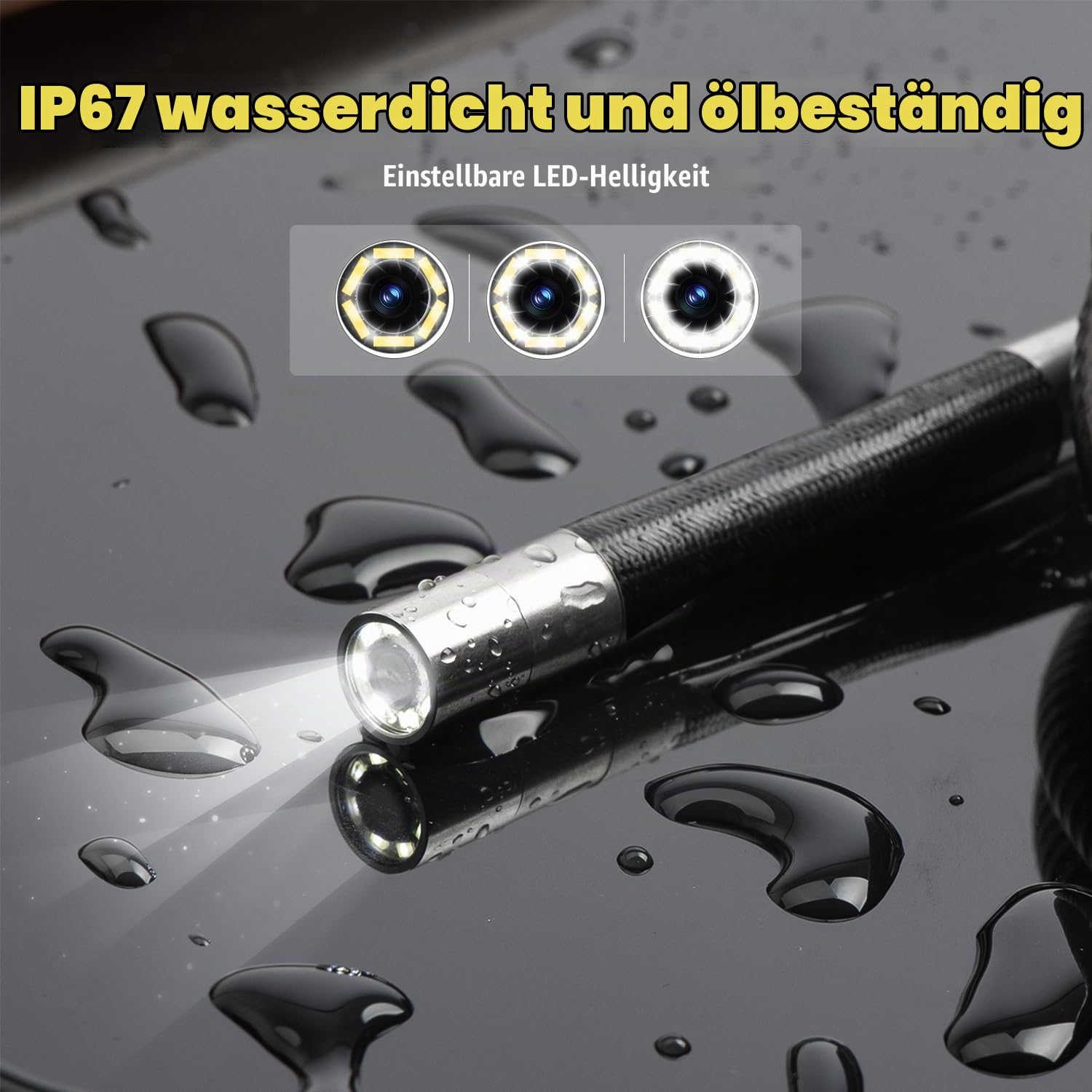 Inspektionskamera Endoskopkamera mit Licht, 6,2mm 6 LED Endoskop mit Scrollradsteuerung Zwei-Wege 210° Drehung, IP67 Wasserdicht Rohrkamera Kanalkamera für Android & iOS (3,3FT/1M)