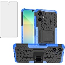 Asuwish Phone Case for Samsung Galaxy A06 5G with Tempered Glass Screen Protector Slim Stand Hybrid Heavy Duty Rugged Protective Cell Cover Ao6 A 06 4G LTE Women Men Kickstand Mobile Accessories Blue