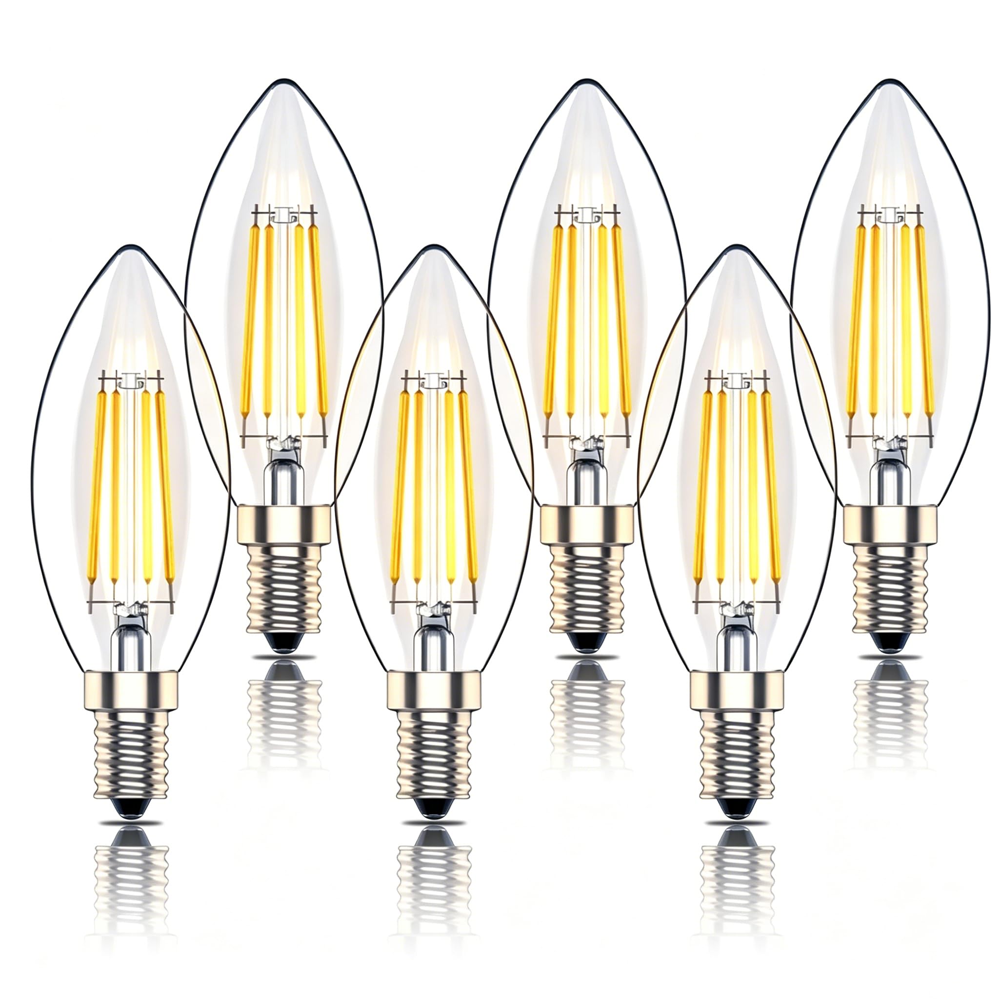 E14 Dimmable Led Candle Bulb,SES Filament Small Edison Screw Light Bulbs,4w 40W Equivalent, Warm White 2700K, 400lm (6, Warm White)