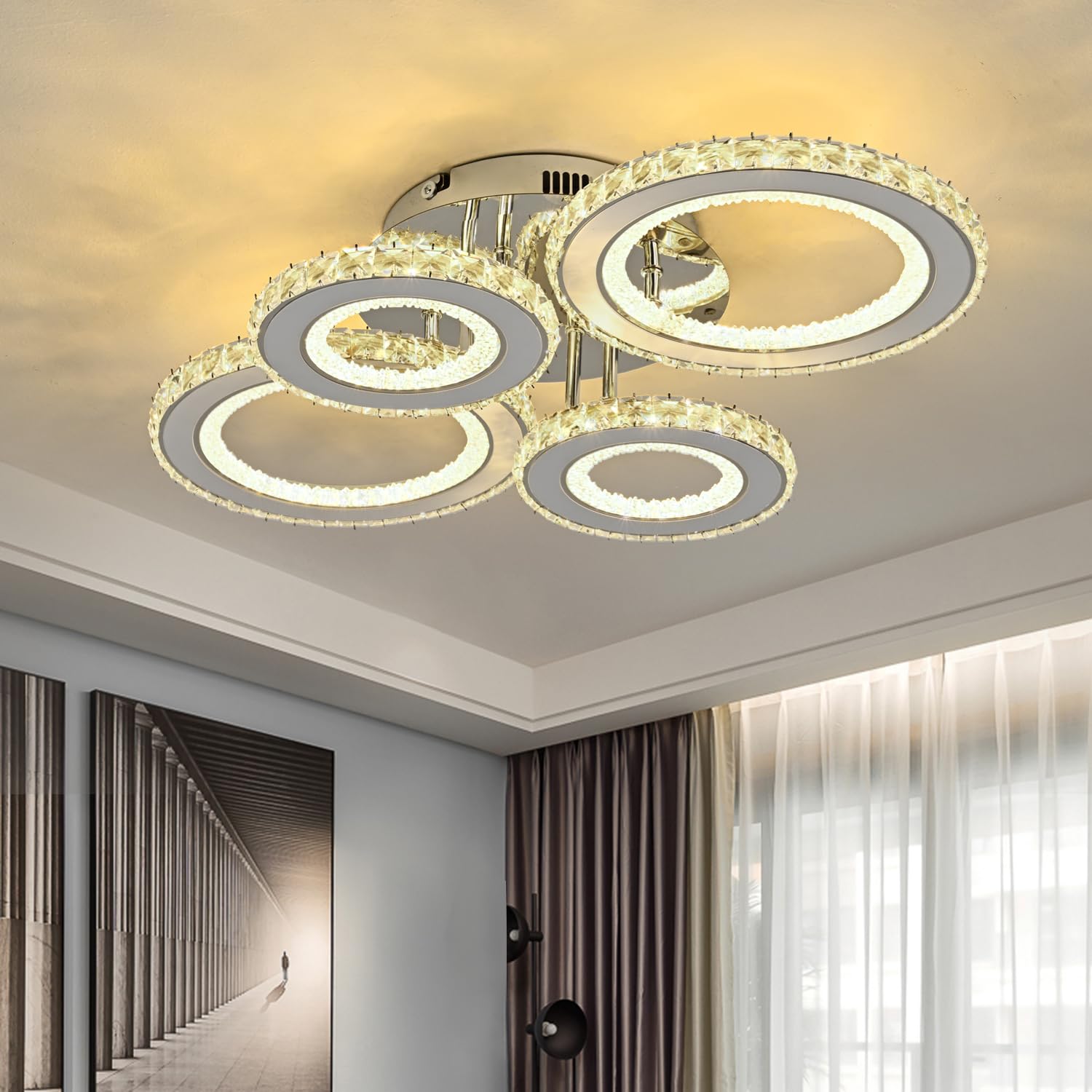 Tealight LED Deckenleuchte – Geschwungenes Design, 4 Lichtleisten, 24W, 2700 Lumen, 4500K Neutrales Licht Für Wohnzimmer & Mehr