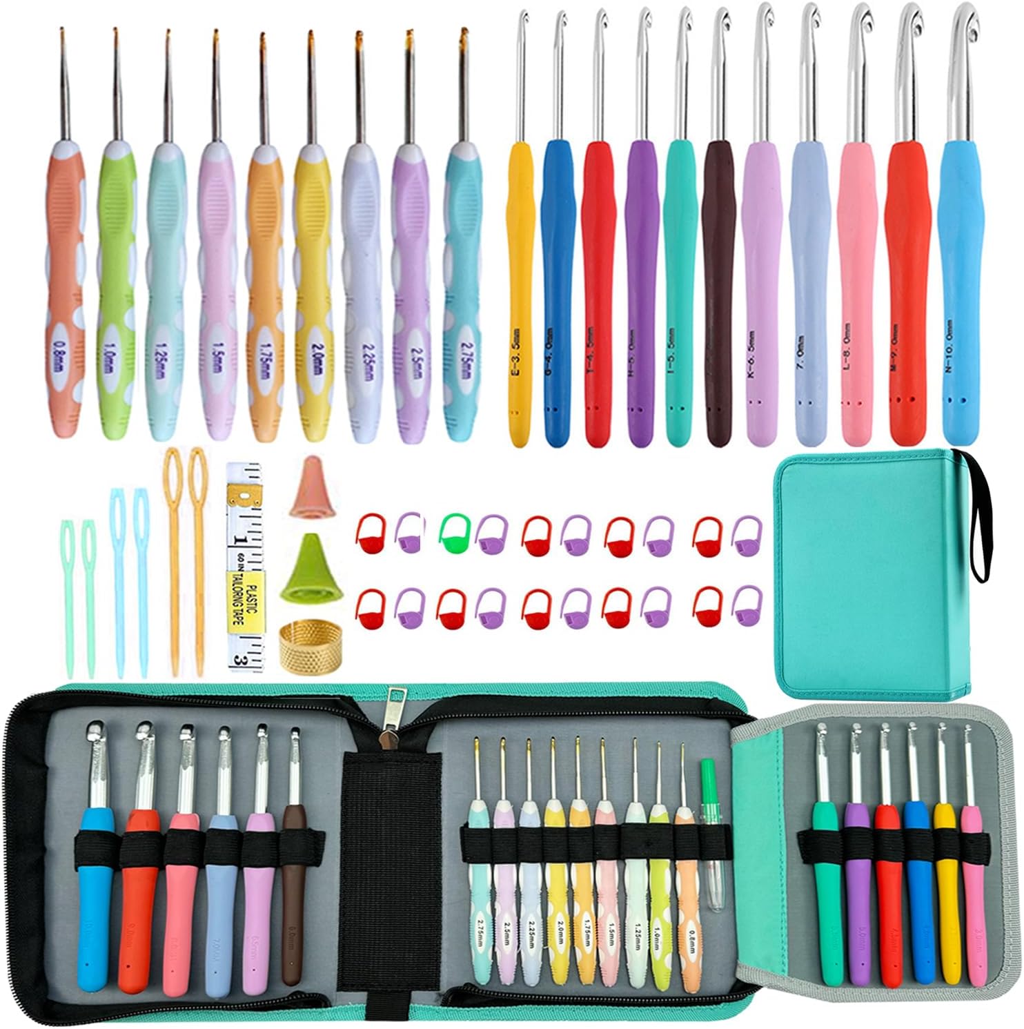 Mdoker 21 Sizes Crochet Hooks Set,Ergonomic Crochet Hook with Case for Arthritic Hands,Complete Crochet Set for Beginners & Crochet Lovers(0.8mm-10mm,Blue)